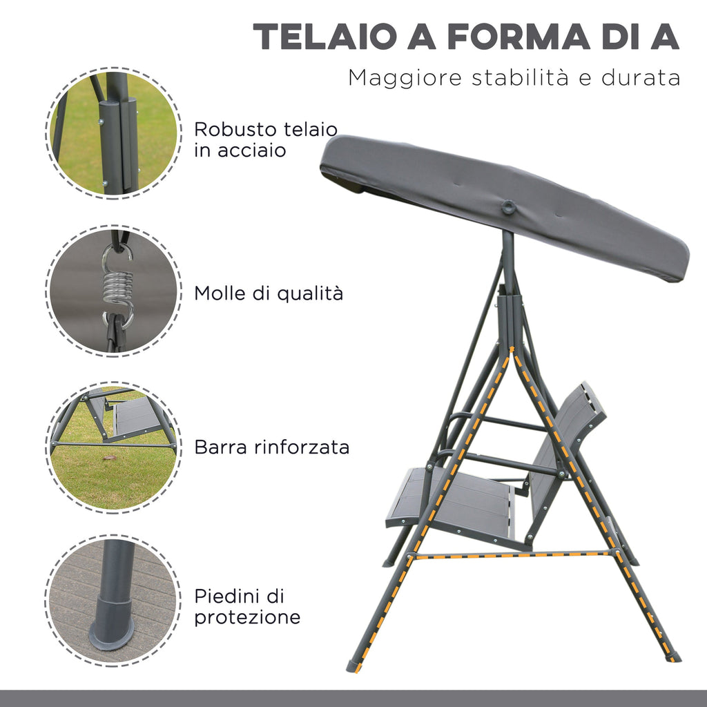 EASYCOMFORT 3-Seater Garden Swing with Canopy, Outdoor Swing in Steel and Polyester Fabric, 175 x 118 x 159cm Gray
