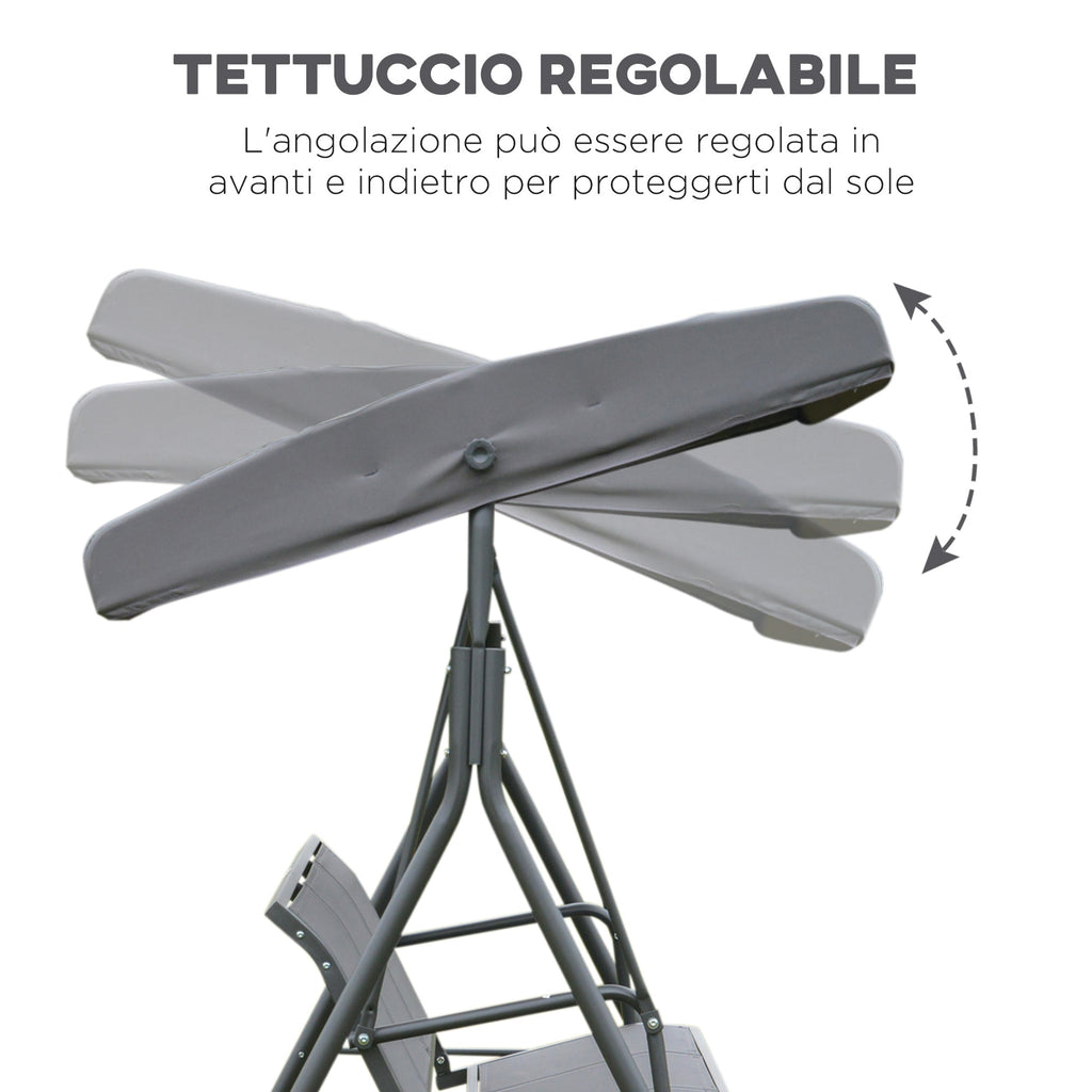 EASYCOMFORT 3-Seater Garden Swing with Canopy, Outdoor Swing in Steel and Polyester Fabric, 175 x 118 x 159cm Gray