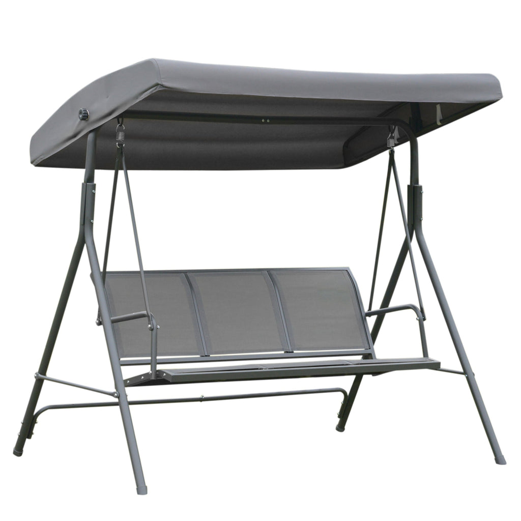 EASYCOMFORT 3-Seater Garden Swing with Canopy, Outdoor Swing in Steel and Polyester Fabric, 175 x 118 x 159cm Gray