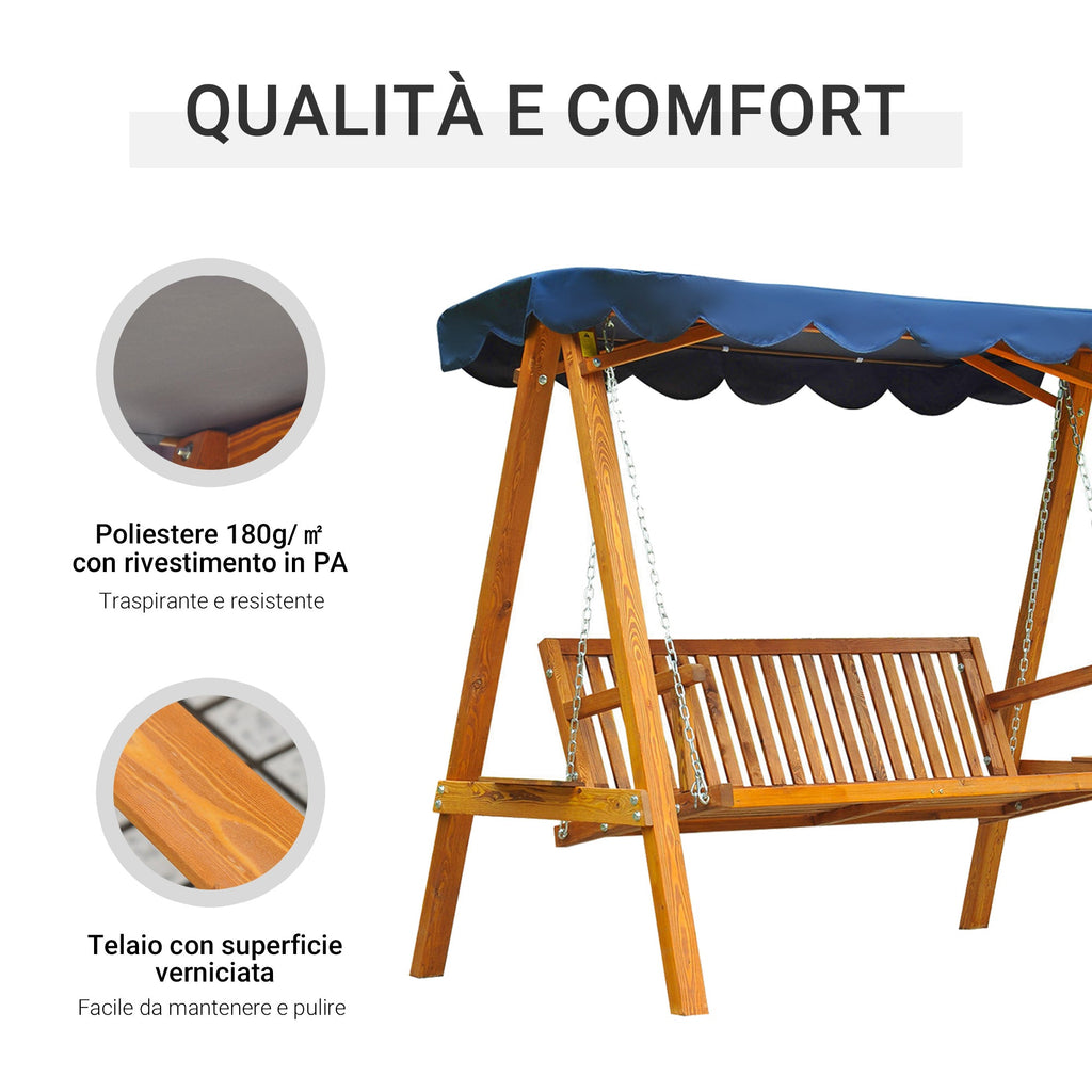 EasyComfort 3-zits tuinschommel met houten overkapping 200 x 130 x 185cm