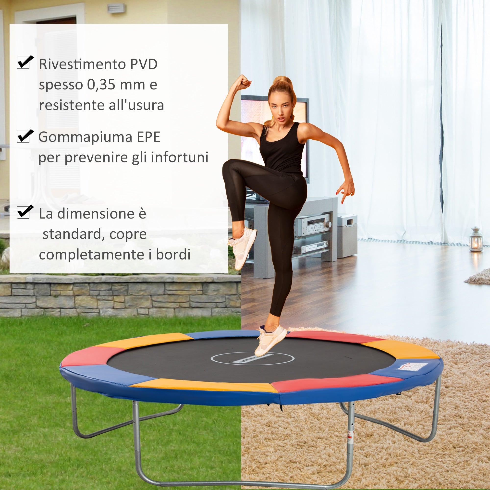 EASYCOMFORT Padded Trampoline Edge Cover, Protection for Trampoline in PVC Red Blue Yellow (Ø305cm)