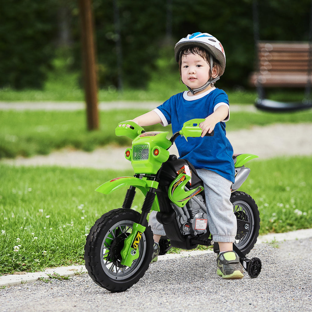 Easycomfort Moto Cross Elettrica with Rotelle Verde per Bambini 3 anni e più, Batteria 6V Velocità 2.5km/h, 102 x 53 x 66cm