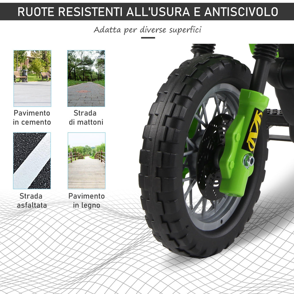 Easycomfort Moto Cross Elettrica with Rotelle Verde per Bambini 3 anni e più, Batteria 6V Velocità 2.5km/h, 102 x 53 x 66cm