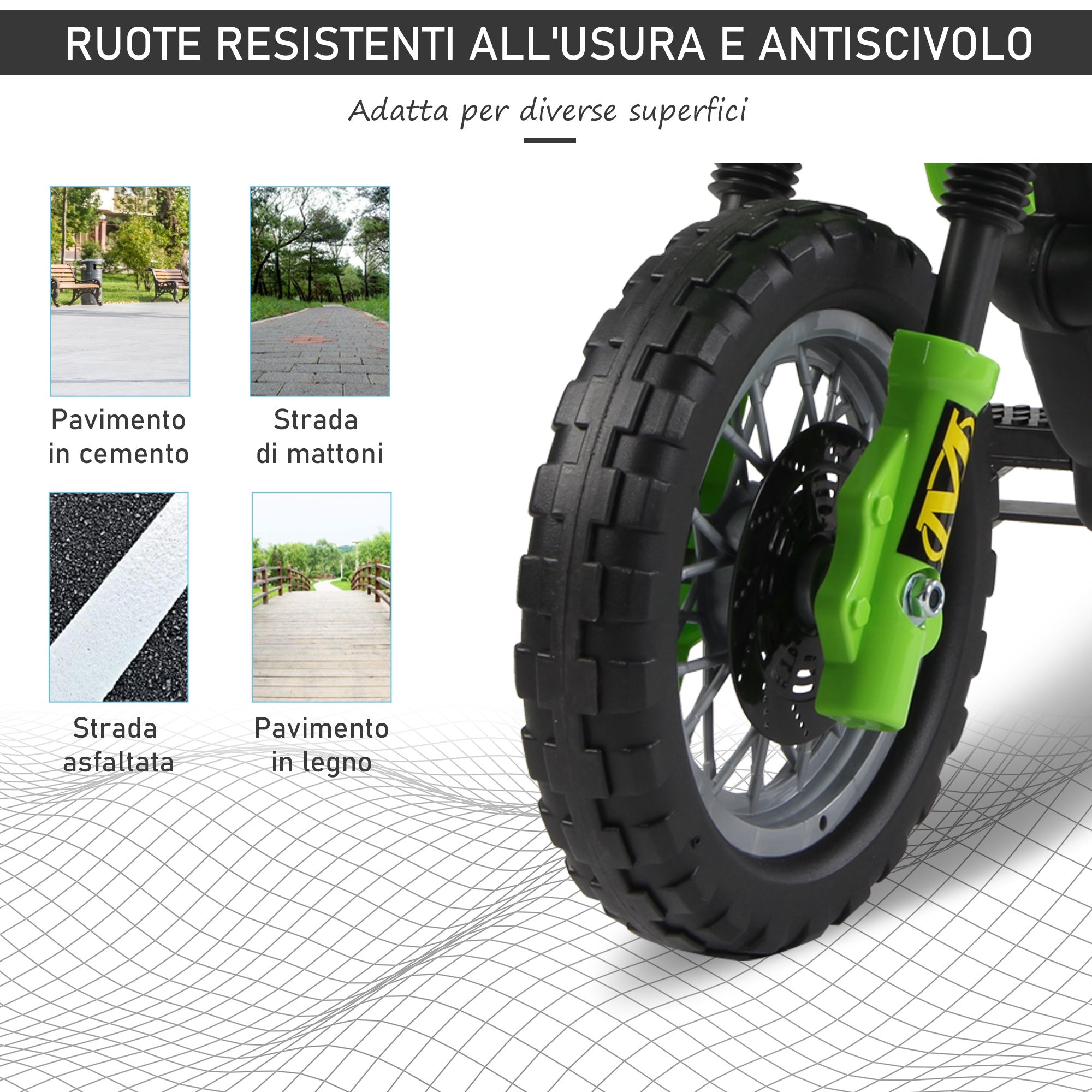 Easycomfort Moto Cross Elettrica with Rotelle Verde per Bambini 3 anni e più, Batteria 6V Velocità 2.5km/h, 102 x 53 x 66cm