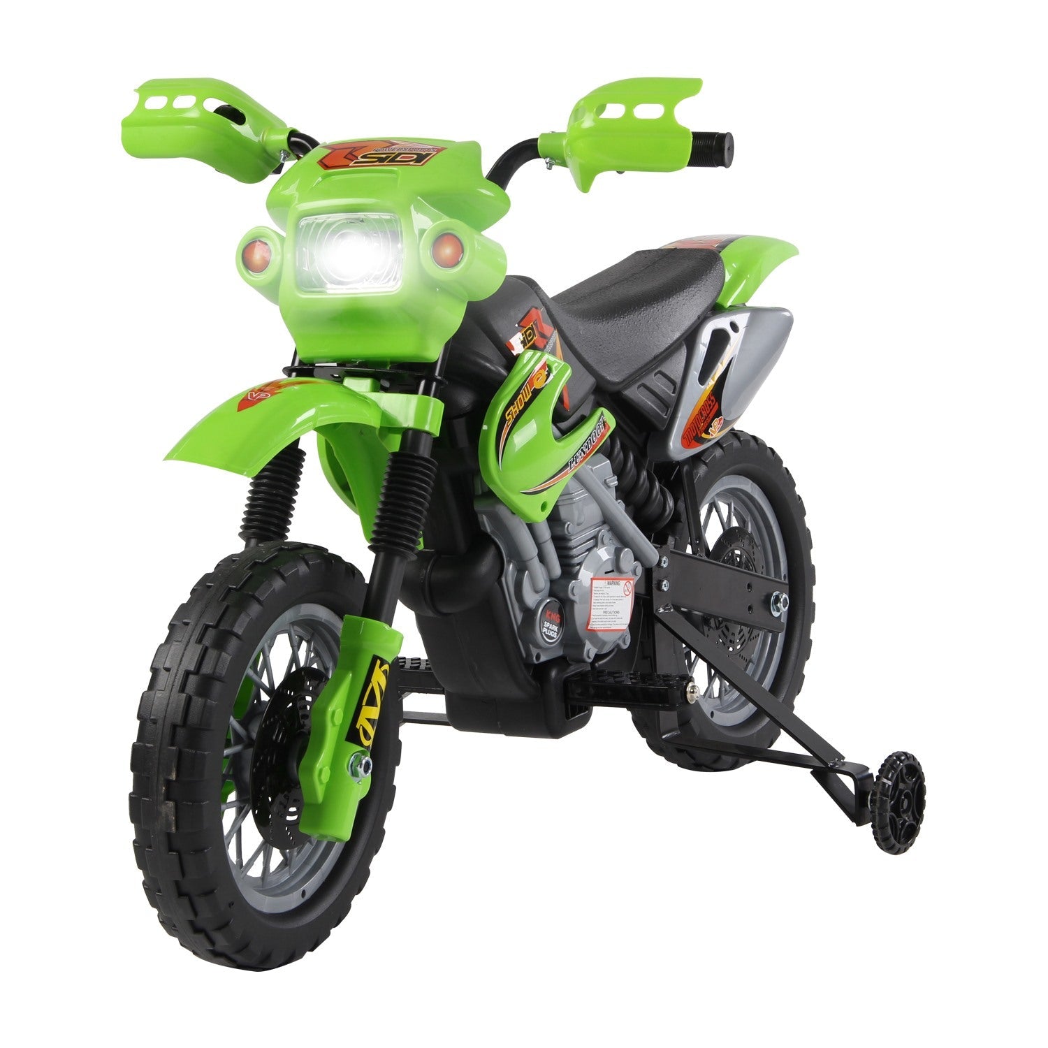 Easycomfort Moto Cross Elettrica with Rotelle Verde per Bambini 3 anni e più, Batteria 6V Velocità 2.5km/h, 102 x 53 x 66cm