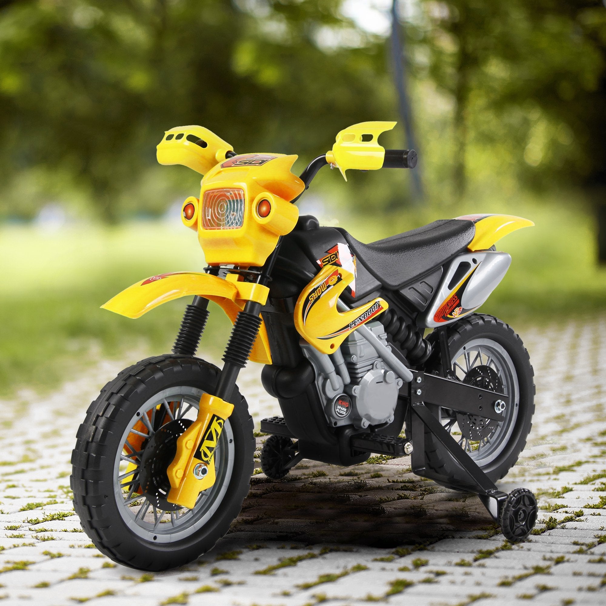 Easycomfort Moto Cross Elettrica with Rotelle Giallo per Bambini 3 anni e più, Batteria 6V Velocità 2.5km/h, 102 x 53 x 66cm