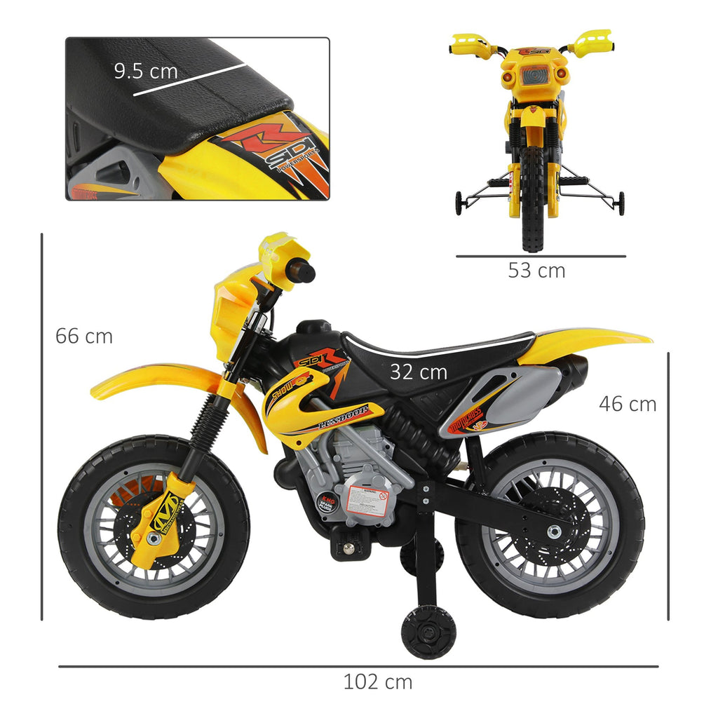 Easycomfort Moto Cross Elettrica with Rotelle Giallo per Bambini 3 anni e più, Batteria 6V Velocità 2.5km/h, 102 x 53 x 66cm