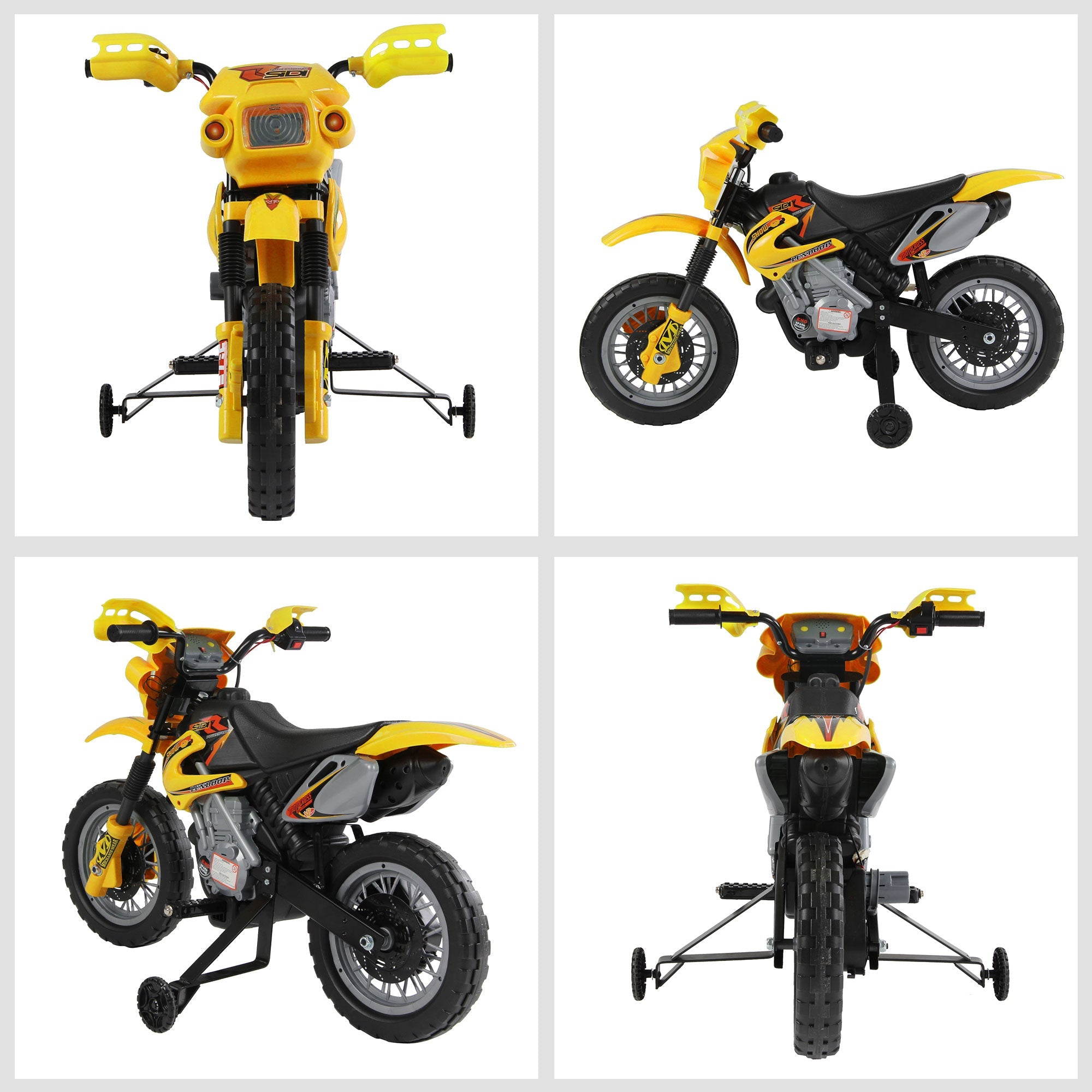 Easycomfort Moto Cross Elettrica with Rotelle Giallo per Bambini 3 anni e più, Batteria 6V Velocità 2.5km/h, 102 x 53 x 66cm