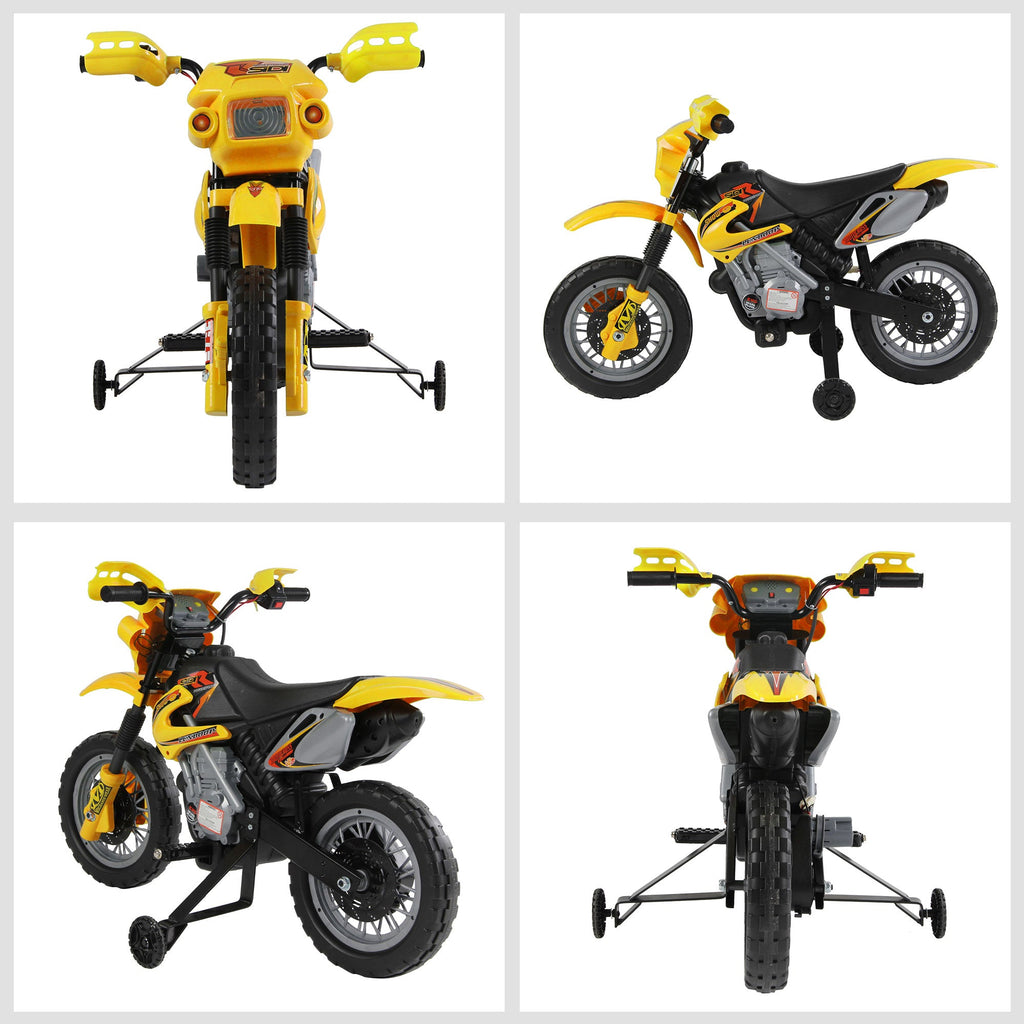 Easycomfort Moto Cross Elettrica with Rotelle Giallo per Bambini 3 anni e più, Batteria 6V Velocità 2.5km/h, 102 x 53 x 66cm