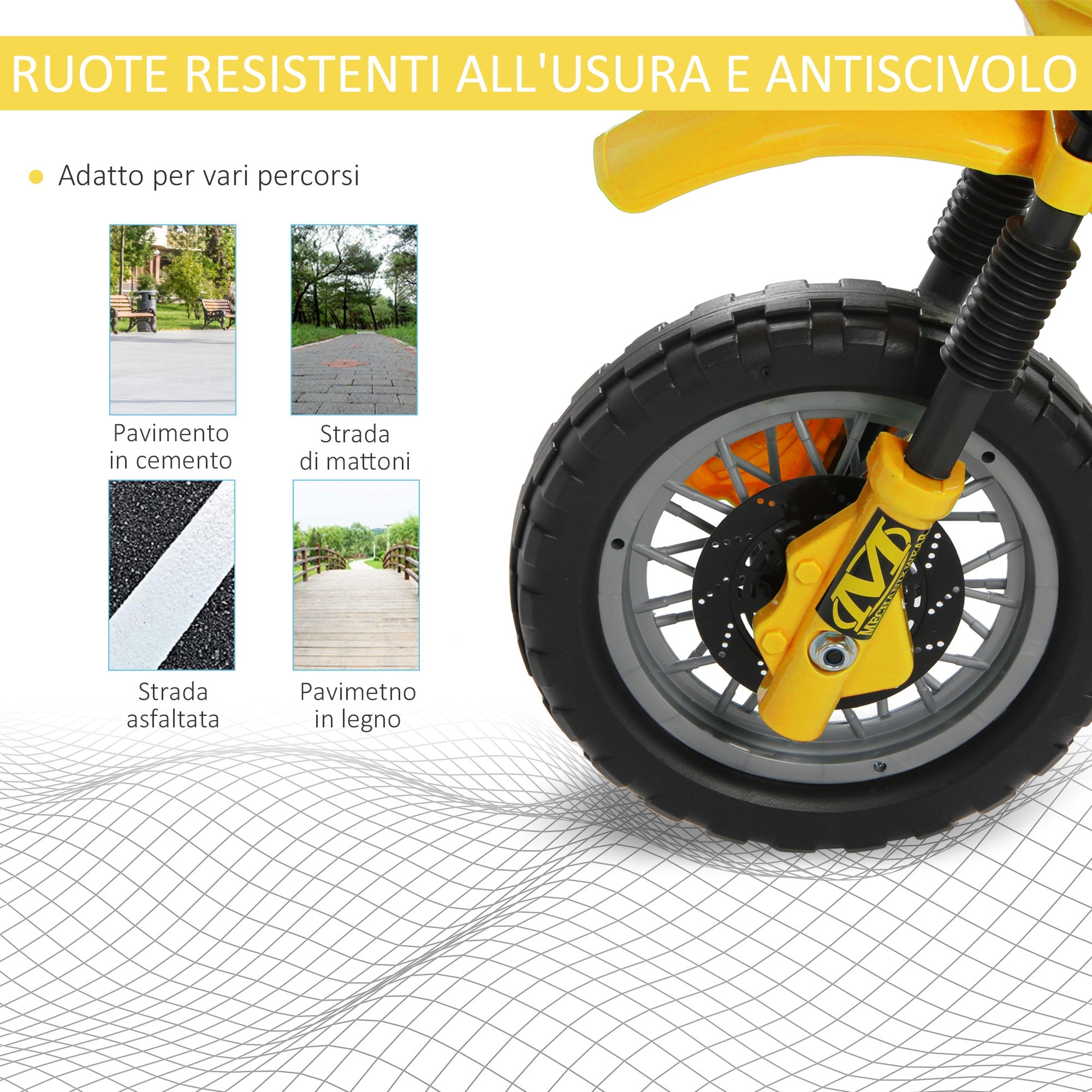 Easycomfort Moto Cross Elettrica with Rotelle Giallo per Bambini 3 anni e più, Batteria 6V Velocità 2.5km/h, 102 x 53 x 66cm