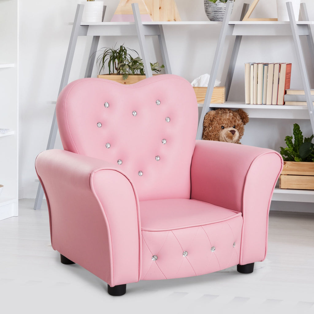 Easycomfort Poltroncina per Bambini Imbottita, Poltrona per cameretta with Rivestimento in PVC e Struttura in Legno, 59x41.5x49cm, Rosa