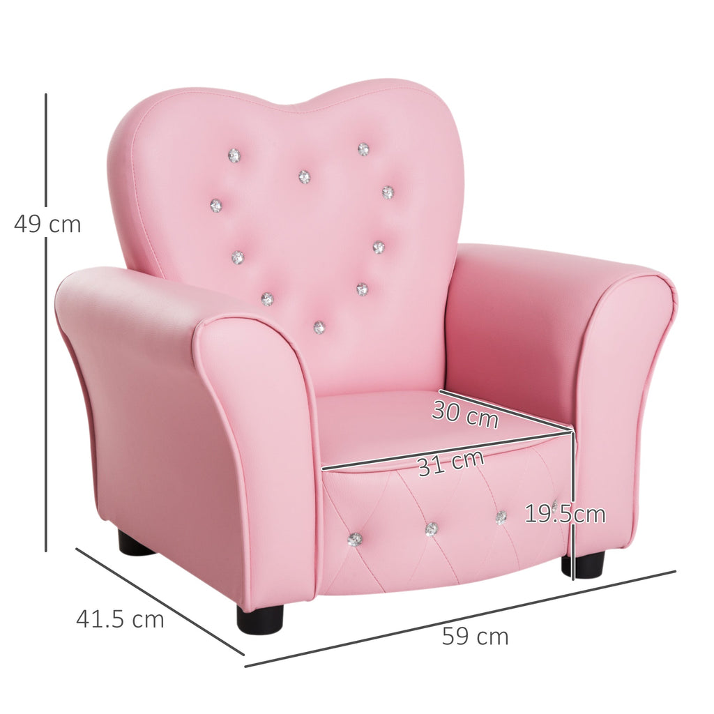 Easycomfort Poltroncina per Bambini Imbottita, Poltrona per cameretta with Rivestimento in PVC e Struttura in Legno, 59x41.5x49cm, Rosa