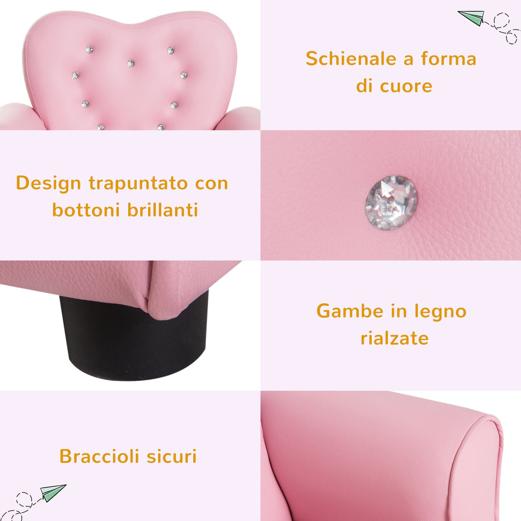 Easycomfort Poltroncina per Bambini Imbottita, Poltrona per cameretta with Rivestimento in PVC e Struttura in Legno, 59x41.5x49cm, Rosa