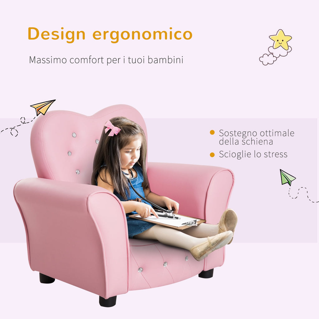 Easycomfort Poltroncina per Bambini Imbottita, Poltrona per cameretta with Rivestimento in PVC e Struttura in Legno, 59x41.5x49cm, Rosa