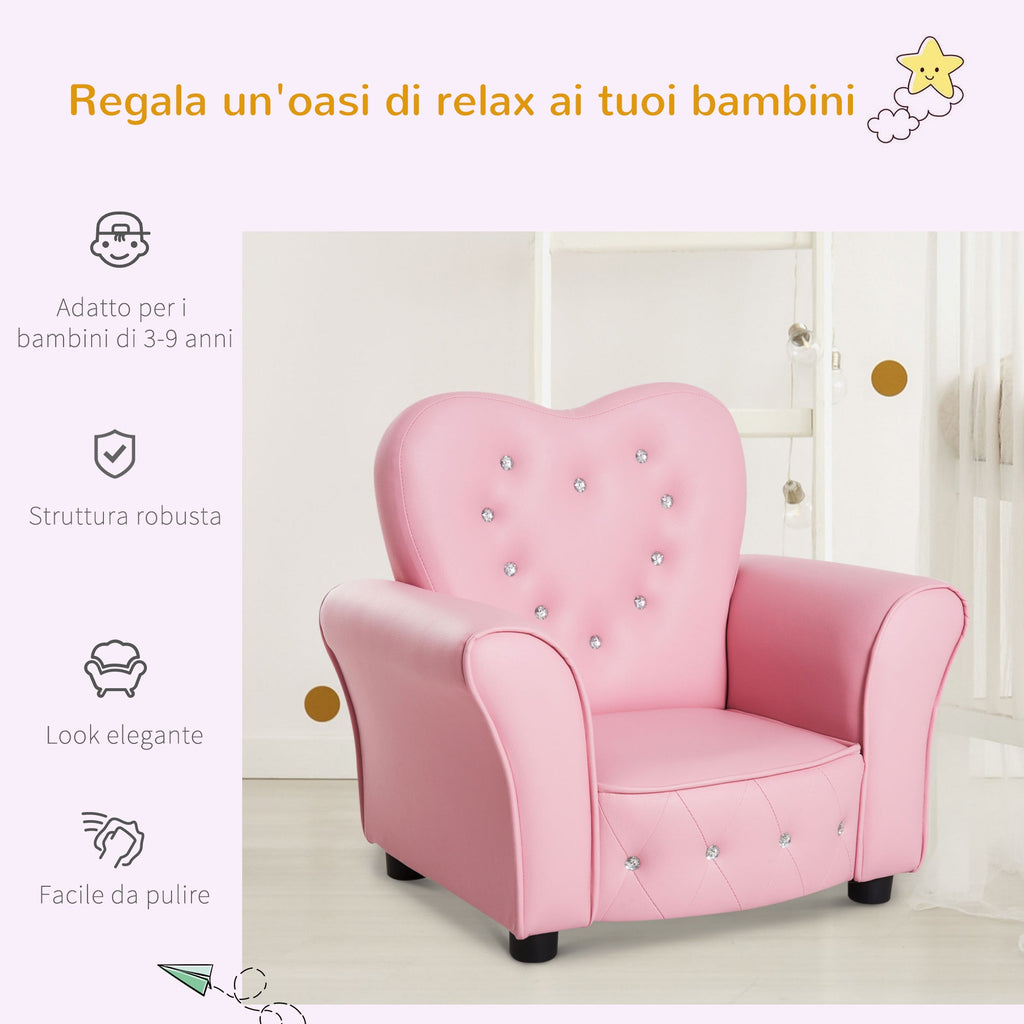 Easycomfort Poltroncina per Bambini Imbottita, Poltrona per cameretta with Rivestimento in PVC e Struttura in Legno, 59x41.5x49cm, Rosa
