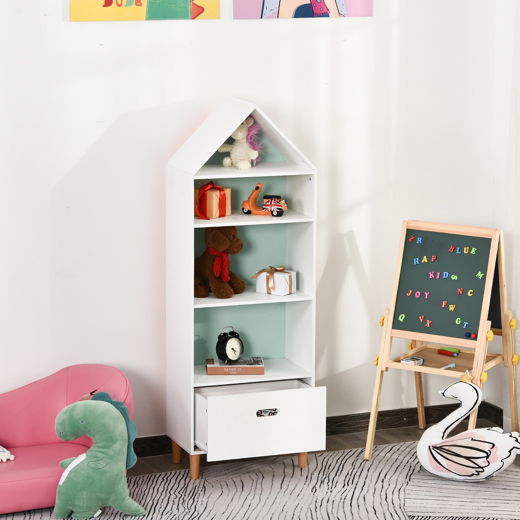 EasyComfort kinderboekenkast met lade 50x30x142 cm - wit/blauw