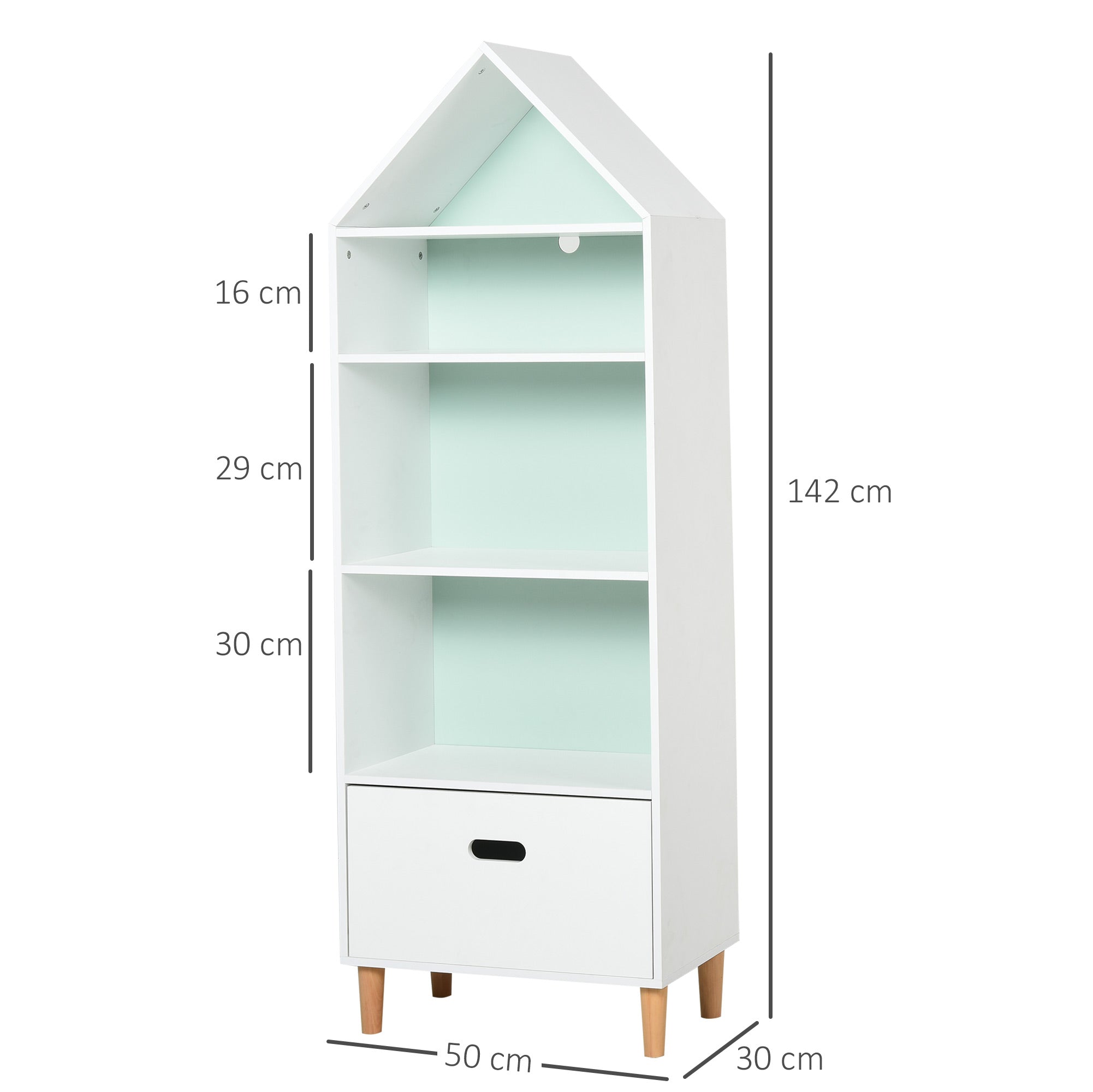EasyComfort kinderboekenkast met lade 50x30x142 cm - wit/blauw
