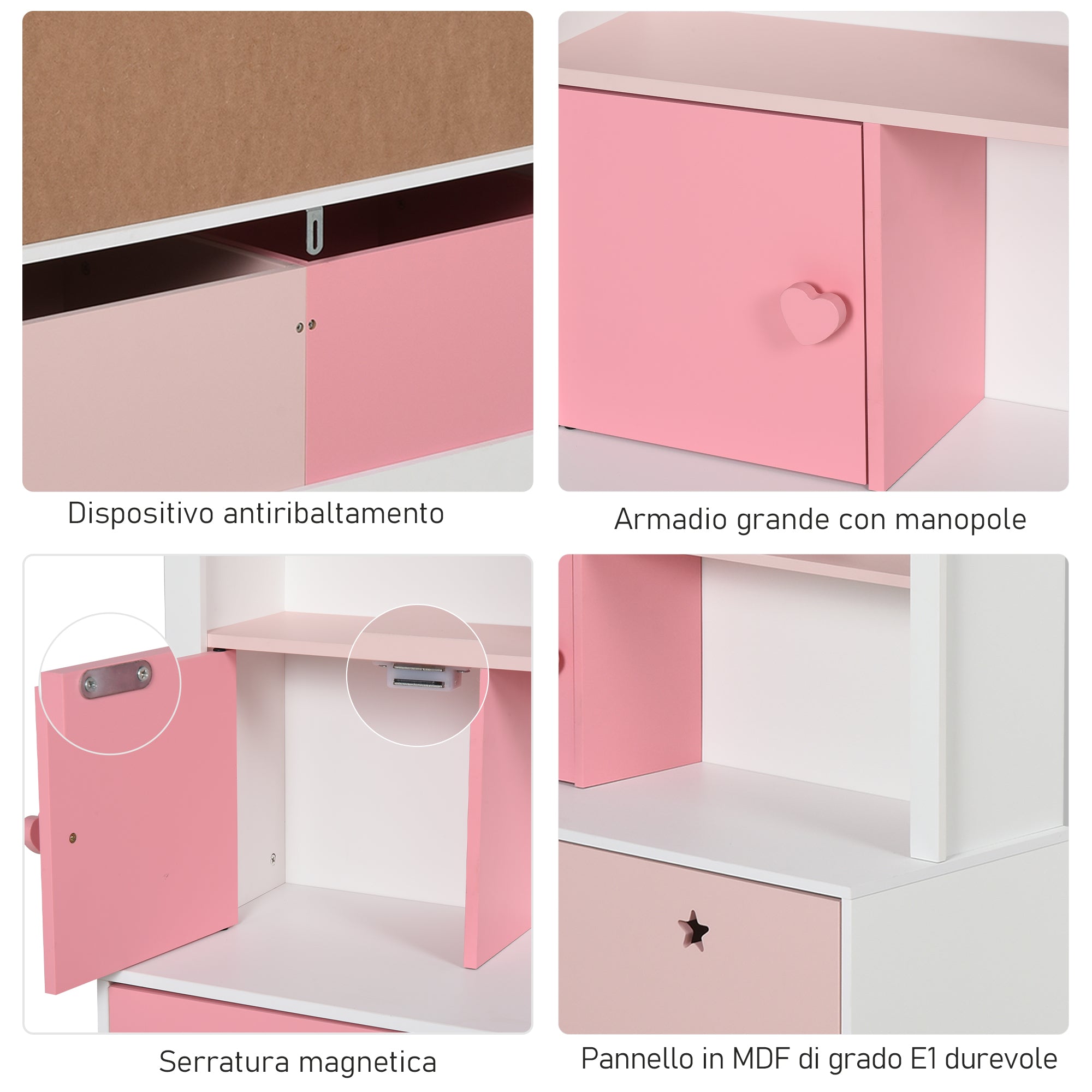 EasyComfort speelgoedkast roze met 2 lades 80 x 34 x 130 cm
