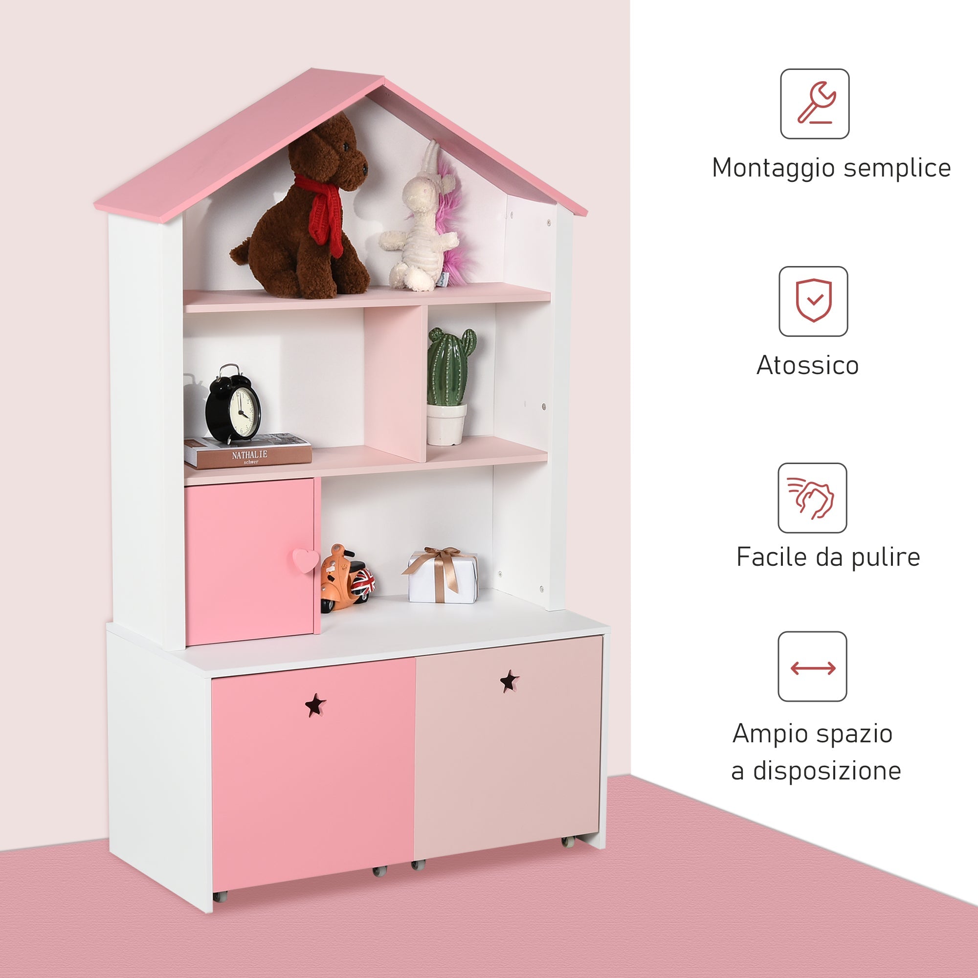 EasyComfort speelgoedkast roze met 2 lades 80 x 34 x 130 cm