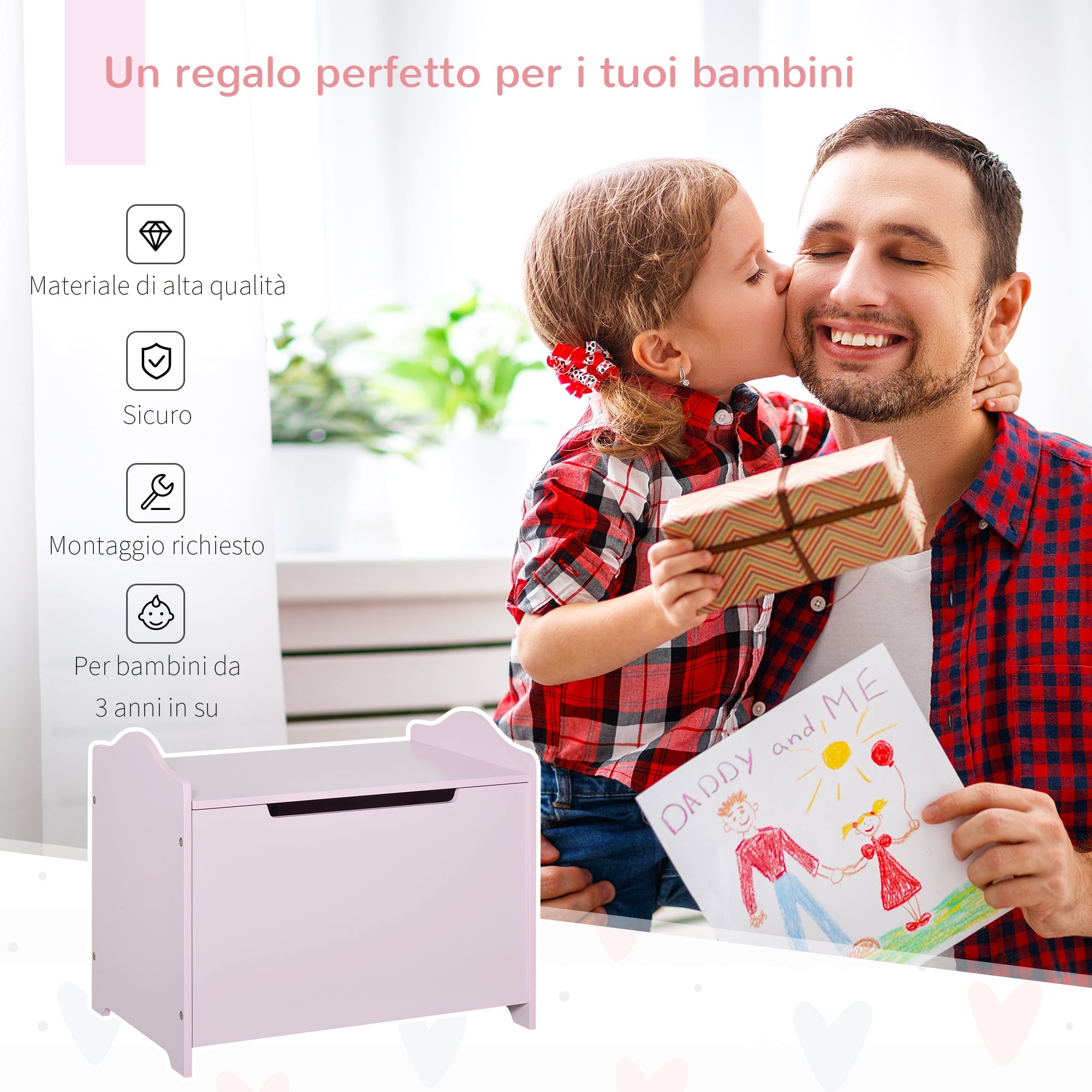 Easycomfort speelgoedkist opbergbank 60x40x48 cm - roze