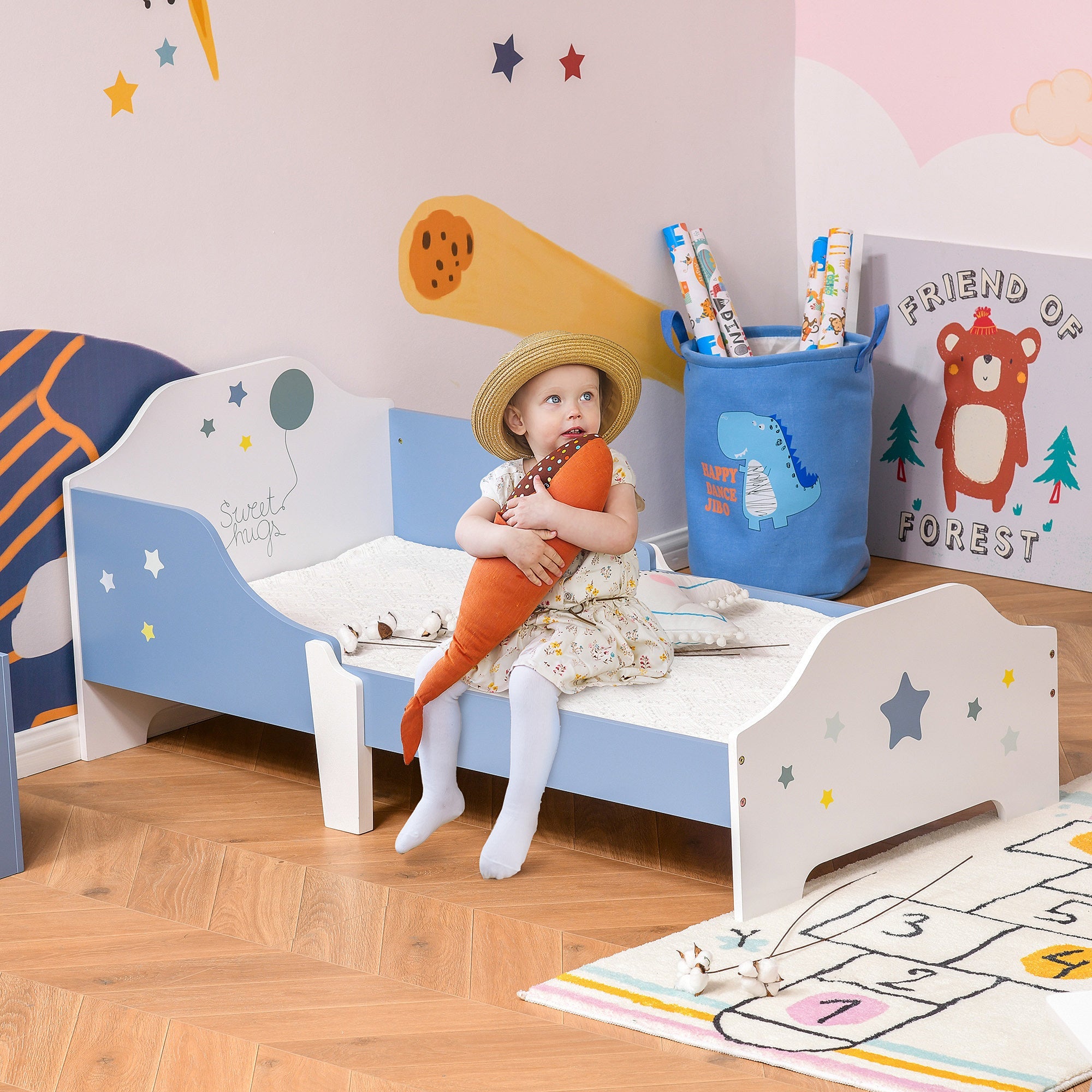 EasyComfort kinderbed blauw/wit 143 x 74 x 59 cm