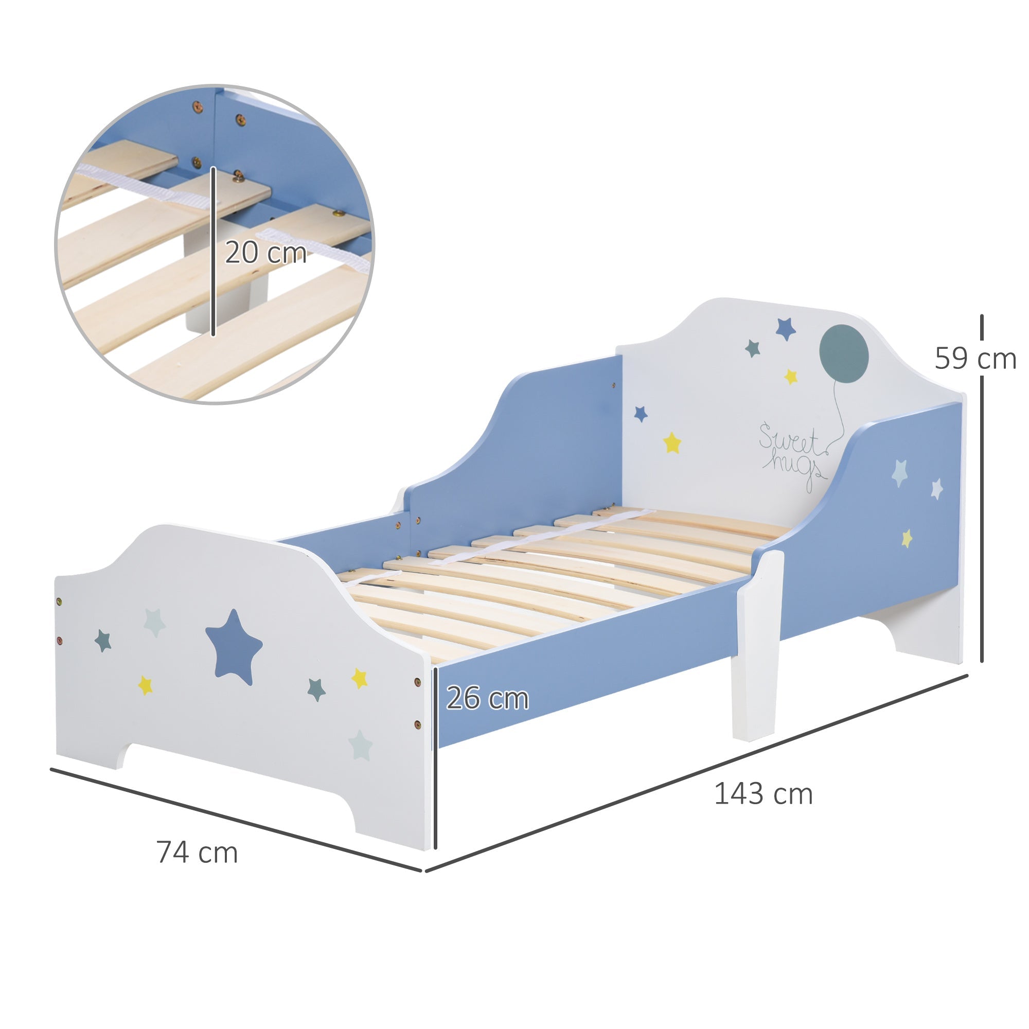 EasyComfort kinderbed blauw/wit 143 x 74 x 59 cm