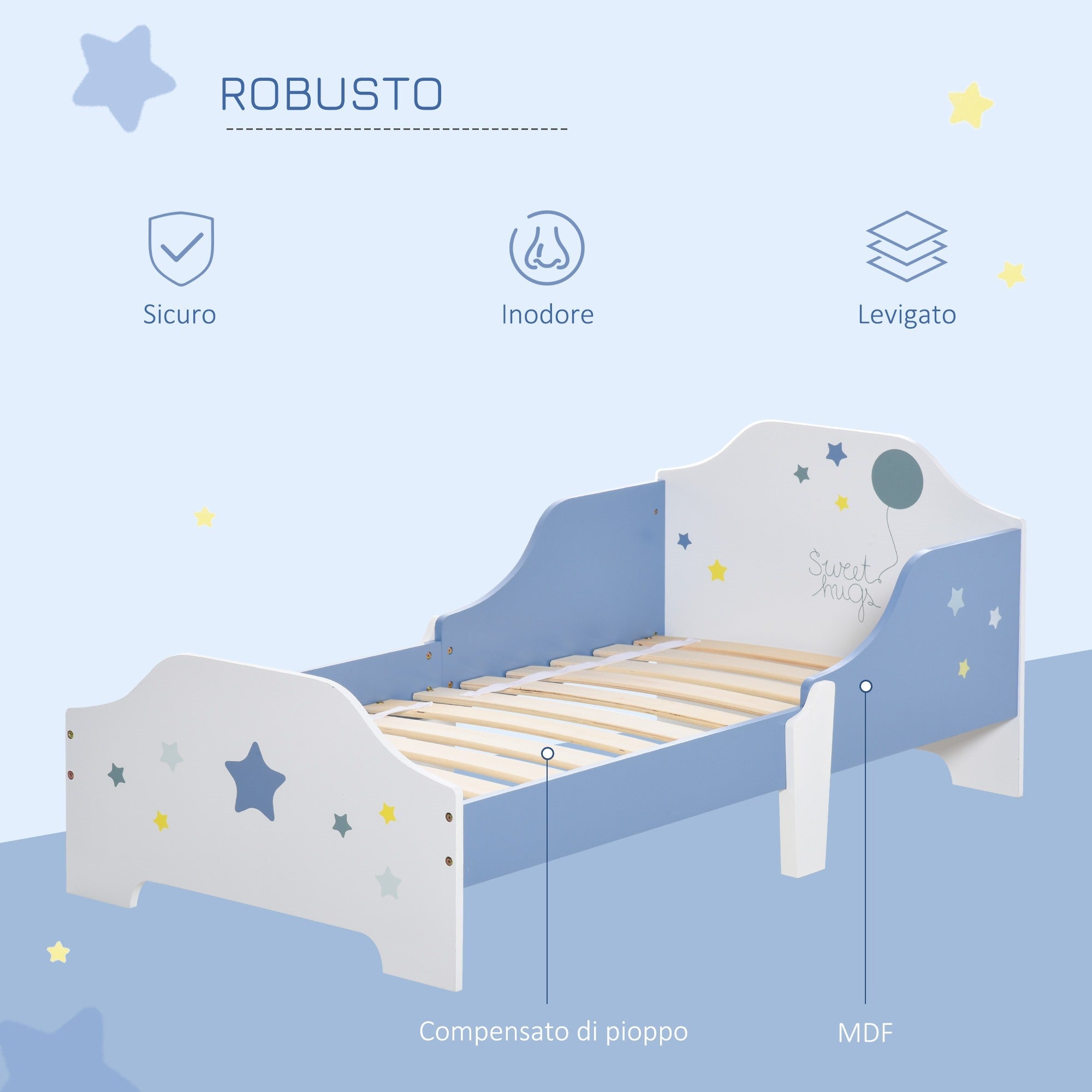 EasyComfort kinderbed blauw/wit 143 x 74 x 59 cm
