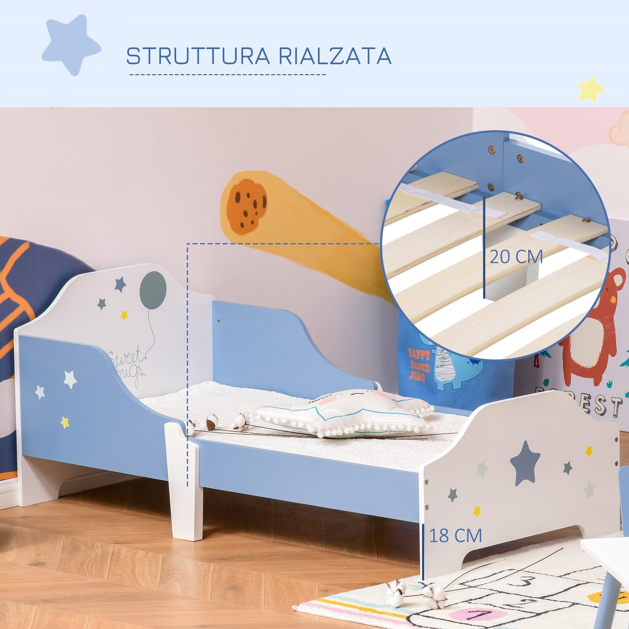 EasyComfort kinderbed blauw/wit 143 x 74 x 59 cm