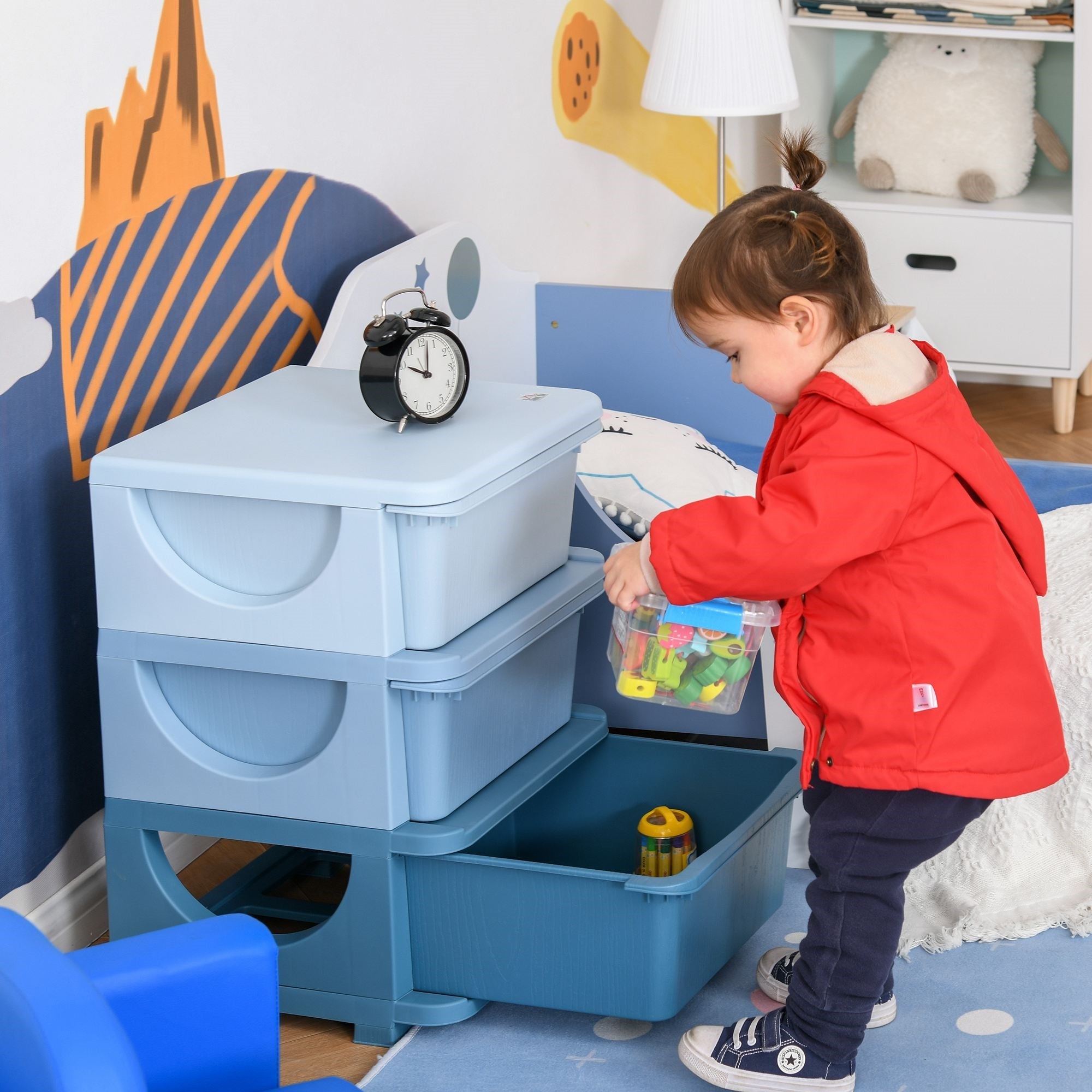 EasyComfort kunststof ladekast met 3 lades 37x37x56,5 cm blauw