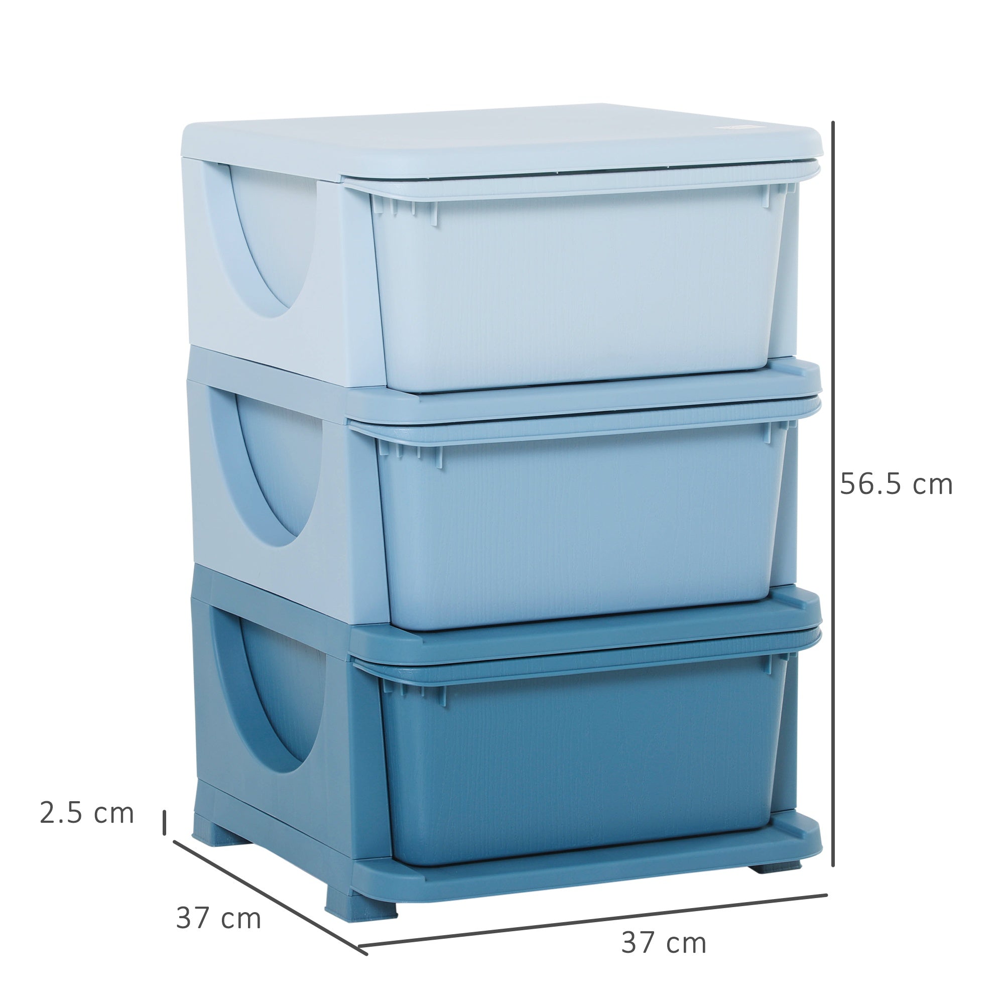 EasyComfort kunststof ladekast met 3 lades 37x37x56,5 cm blauw