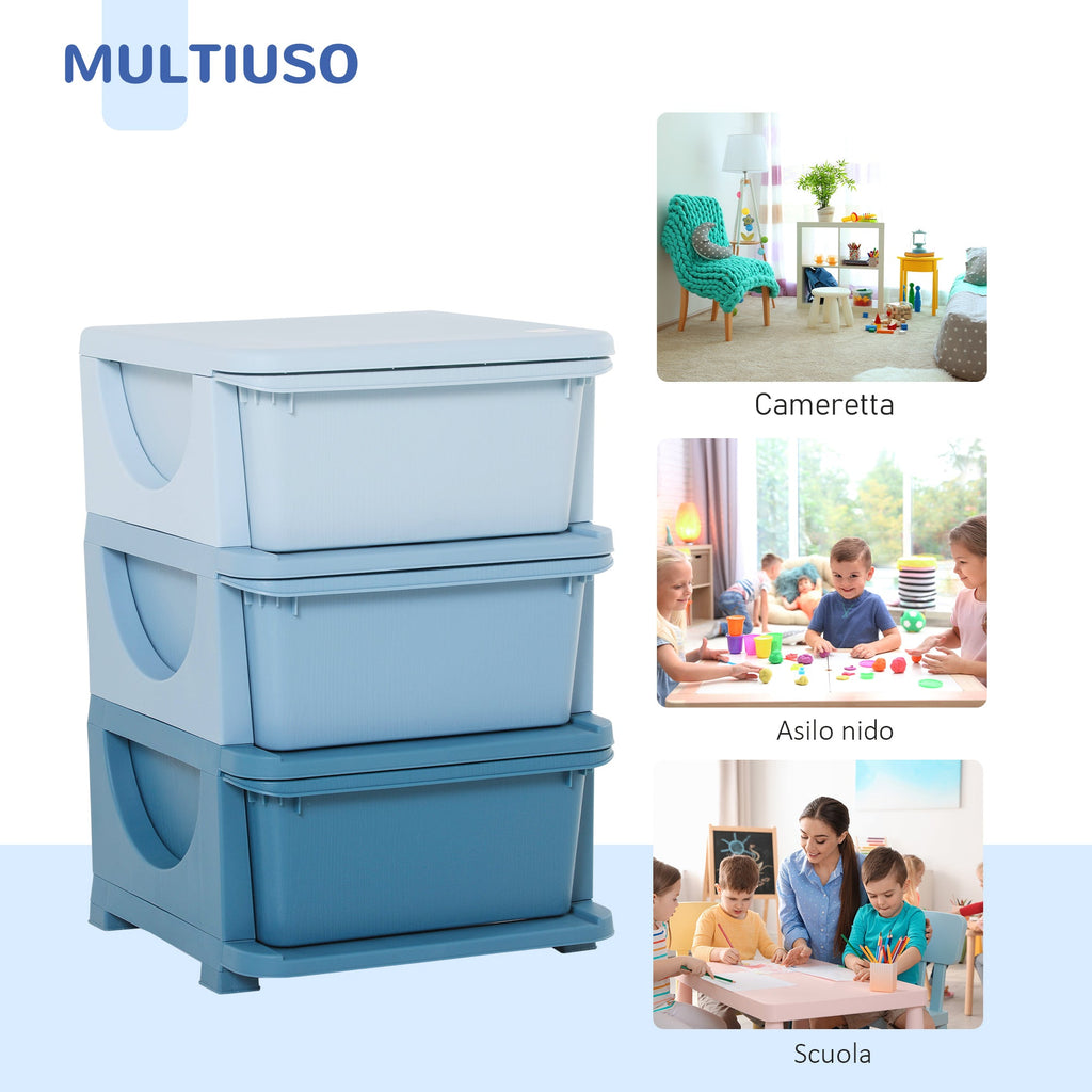 EasyComfort kunststof ladekast met 3 lades 37x37x56,5 cm blauw