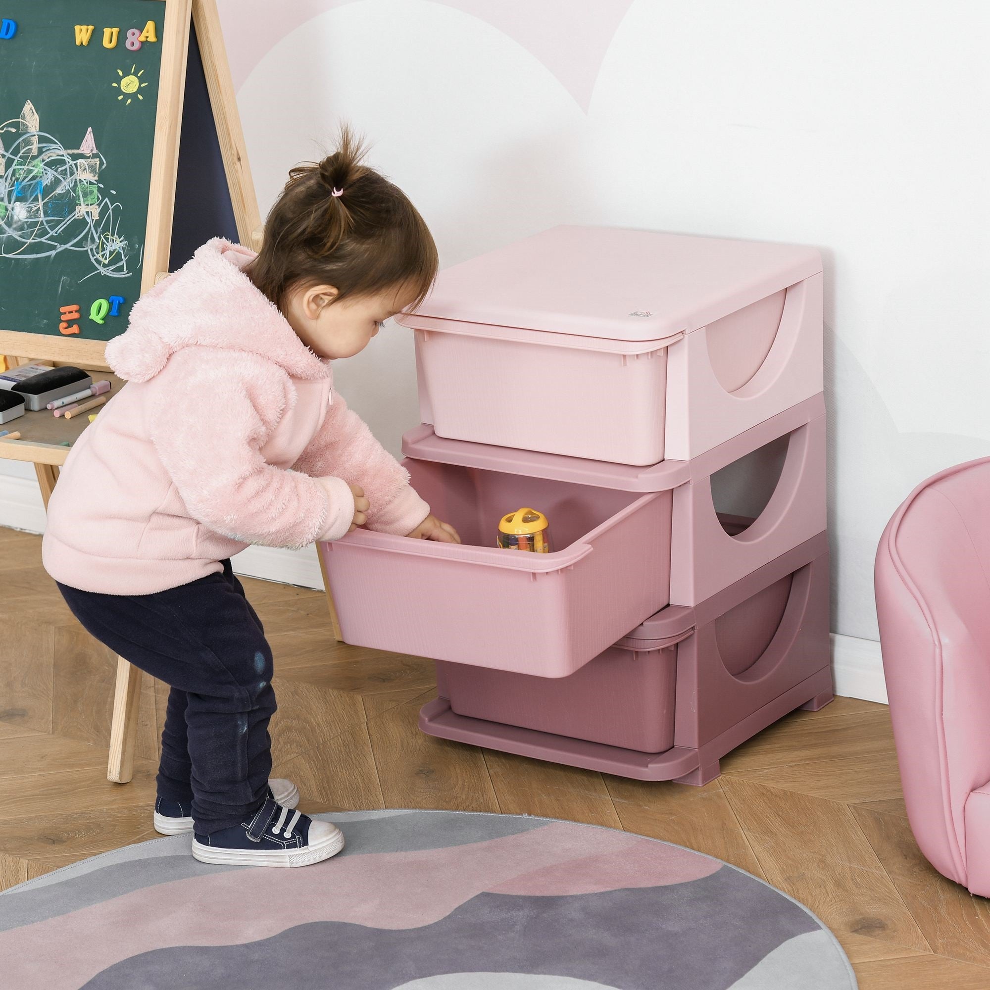 EasyComfort ladekast kunststof 3 lades 37x37x56.5 cm roze