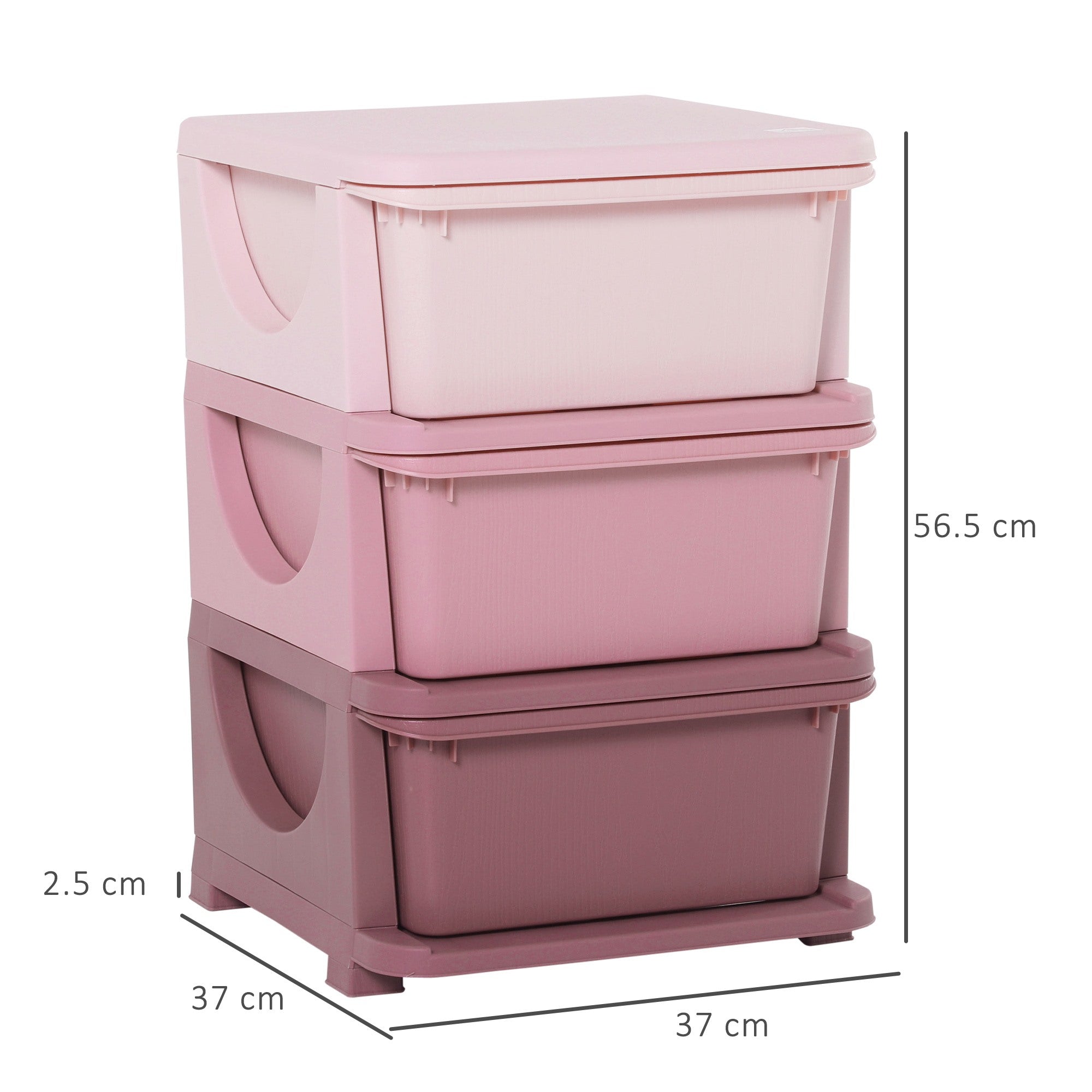 EasyComfort ladekast kunststof 3 lades 37x37x56.5 cm roze