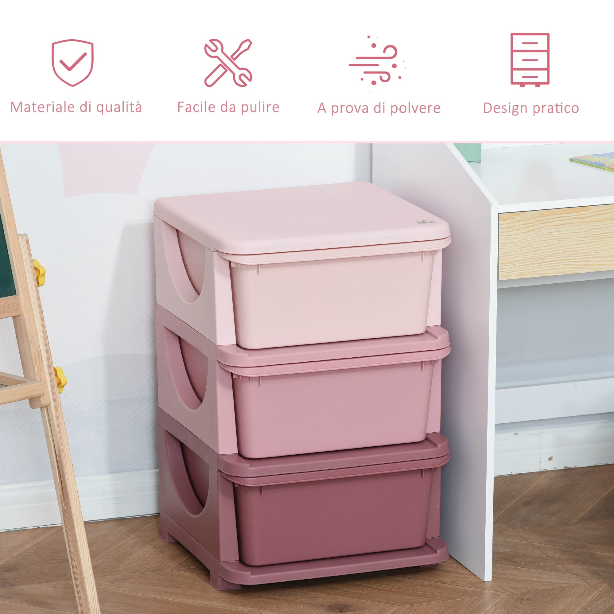 EasyComfort ladekast kunststof 3 lades 37x37x56.5 cm roze