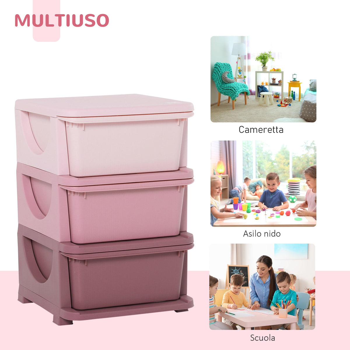 EasyComfort ladekast kunststof 3 lades 37x37x56.5 cm roze