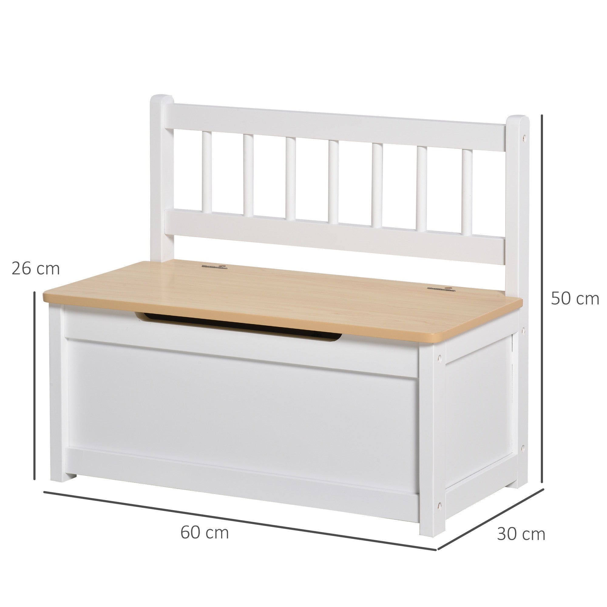 Easycomfort Cassapanca per Bambini 2 in 1 in Legno with Pistone per Chiusura Sicura, 60x30x50cm white e Legno Naturale