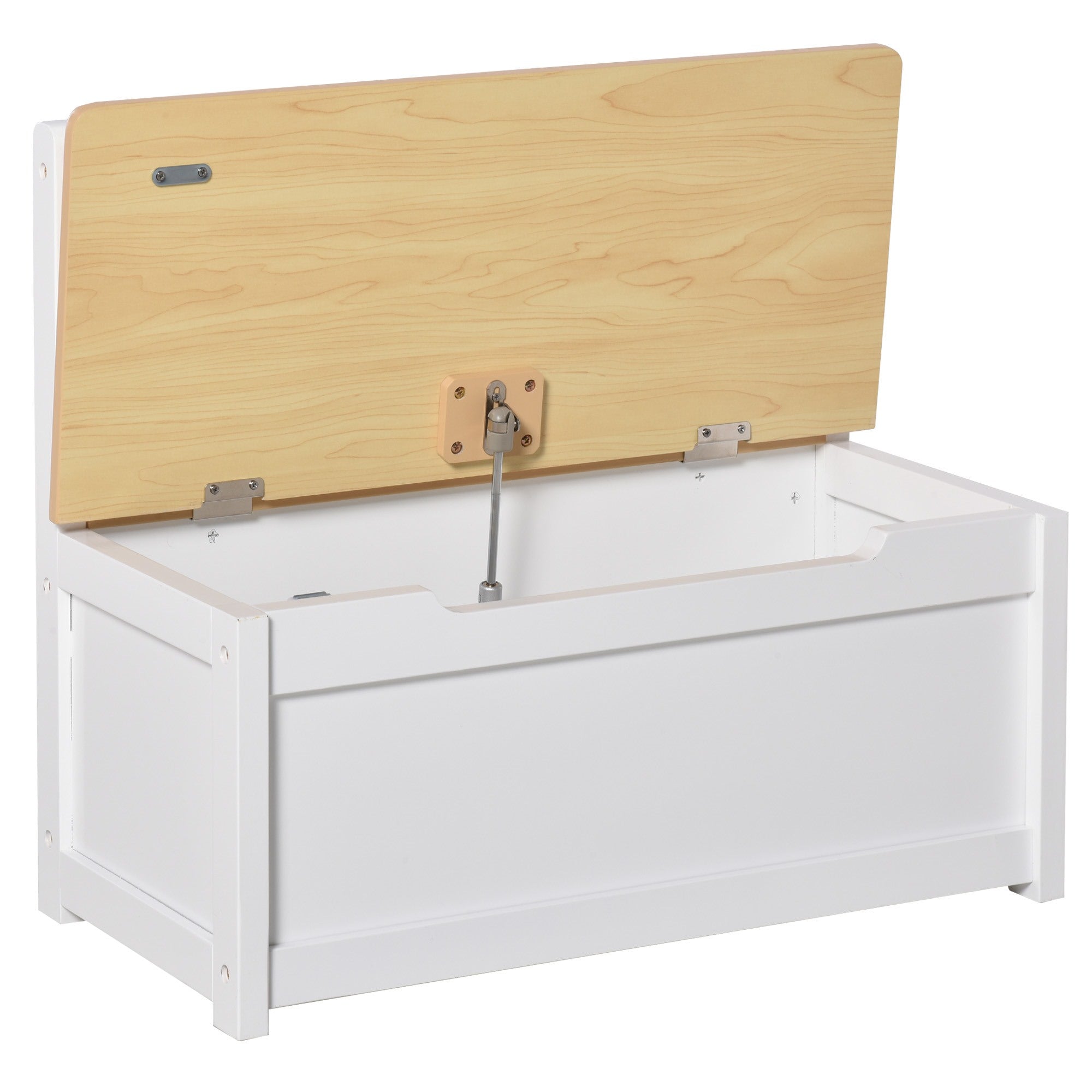 Easycomfort Cassapanca per Bambini 2 in 1 in Legno with Pistone per Chiusura Sicura, 60x30x50cm white e Legno Naturale
