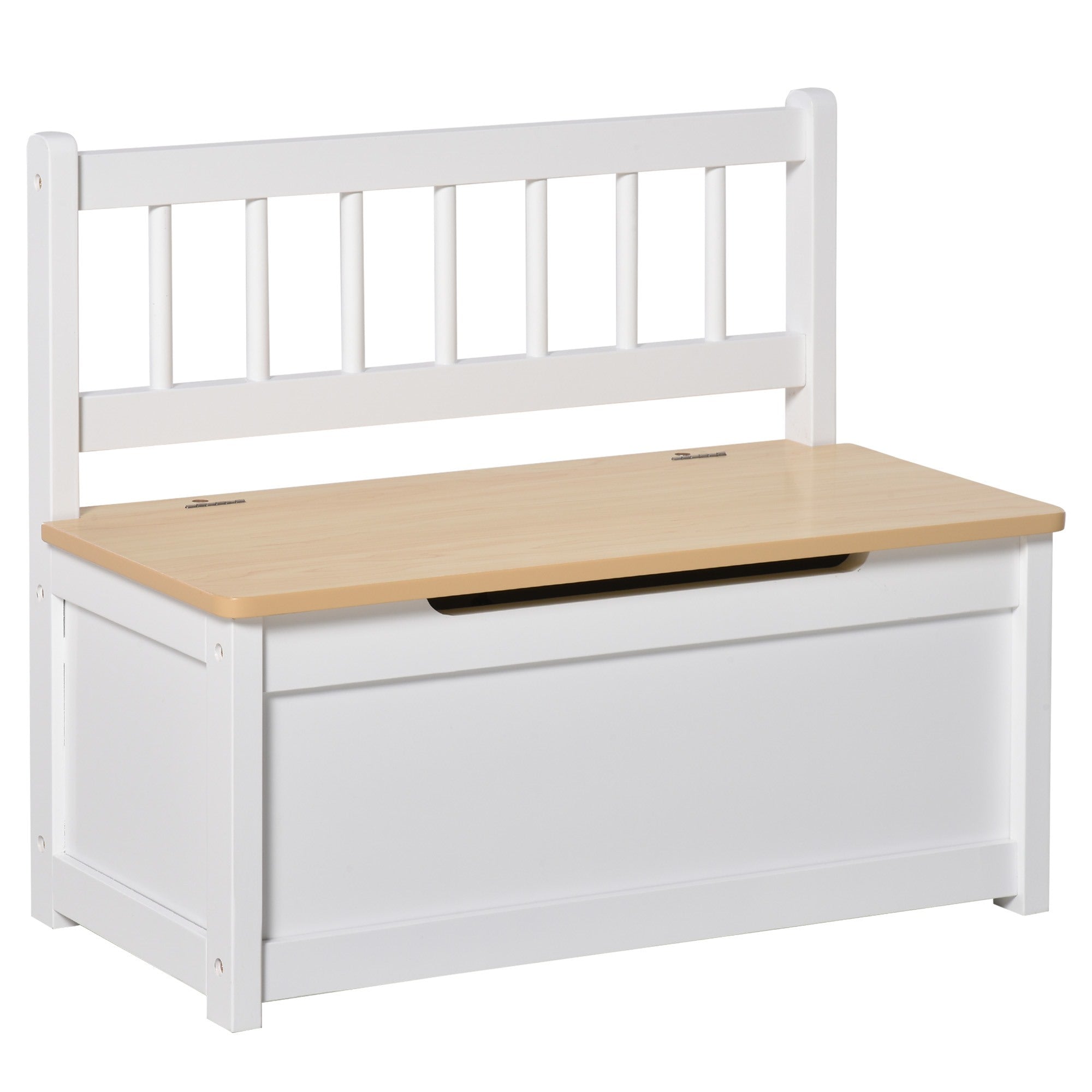 Easycomfort Cassapanca per Bambini 2 in 1 in Legno with Pistone per Chiusura Sicura, 60x30x50cm white e Legno Naturale