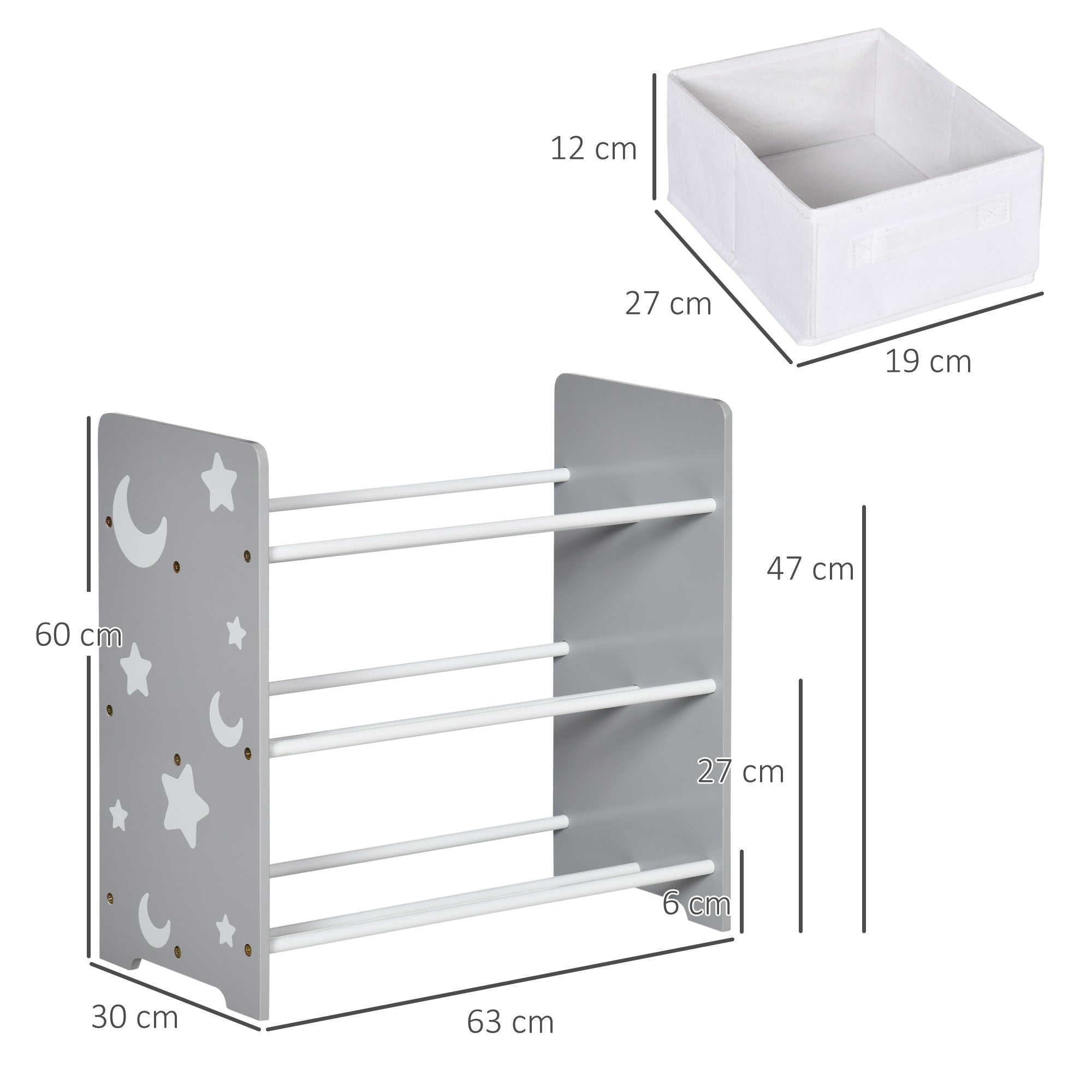 Easycomfort Mobiletto Portagiochi with 9 Cestini Rimovibili in MDF e Tessuto, 63x30x60cm, Grigio e white