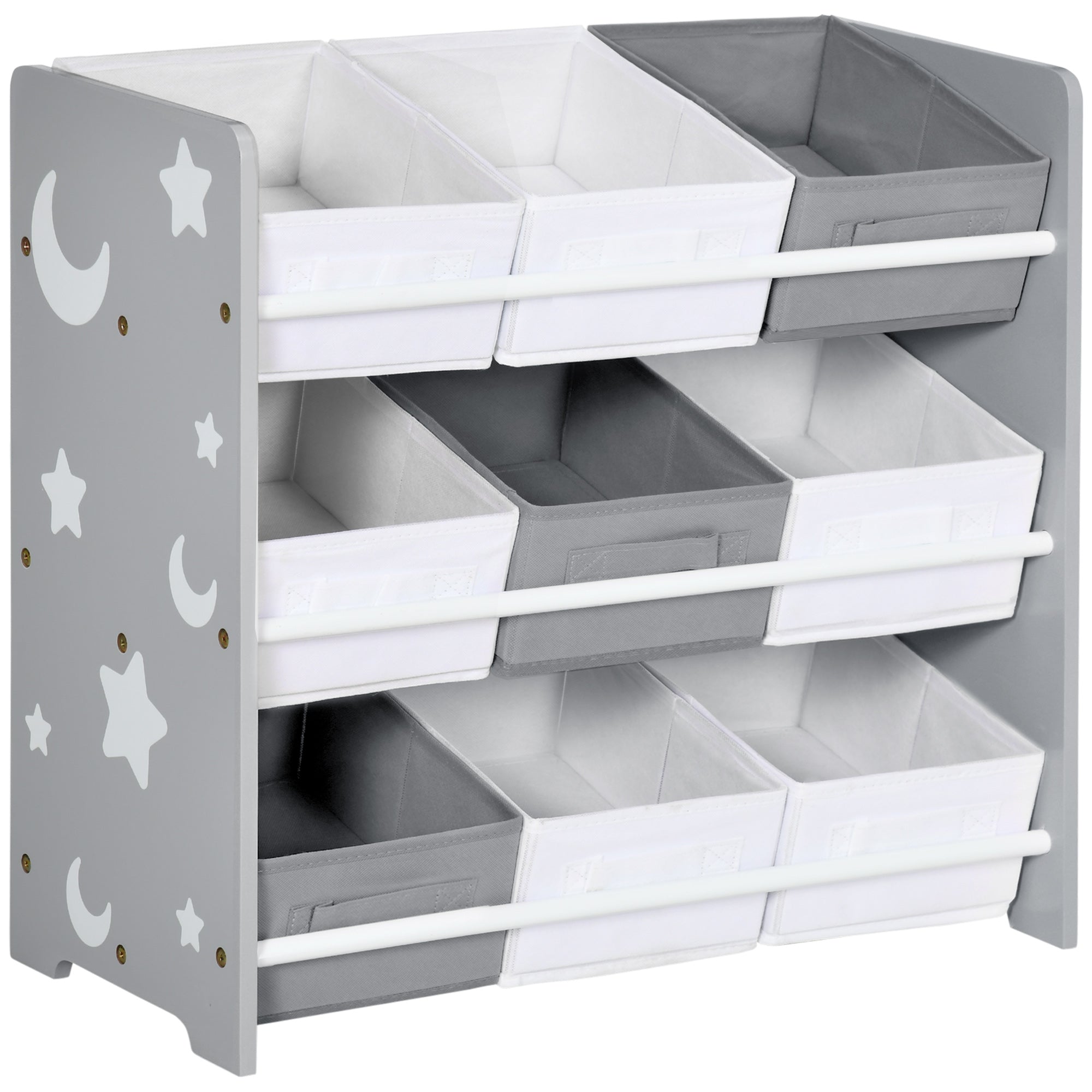 Easycomfort Mobiletto Portagiochi with 9 Cestini Rimovibili in MDF e Tessuto, 63x30x60cm, Grigio e white