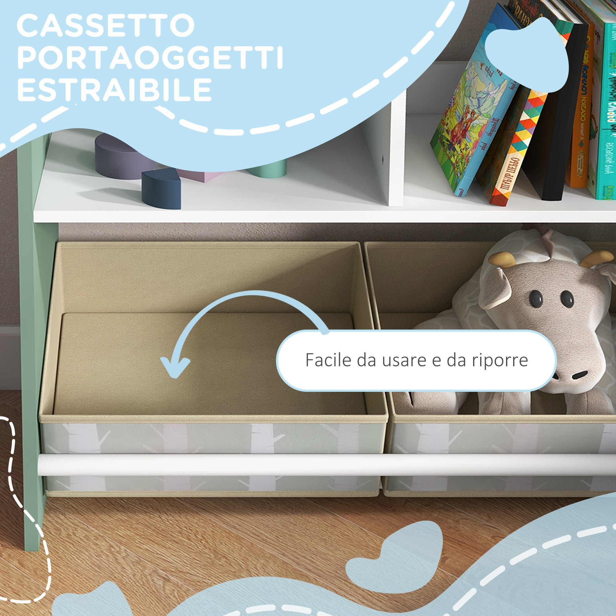 EasyComfort Speelgoedrek met verwijderbare lades en open vakken, groen