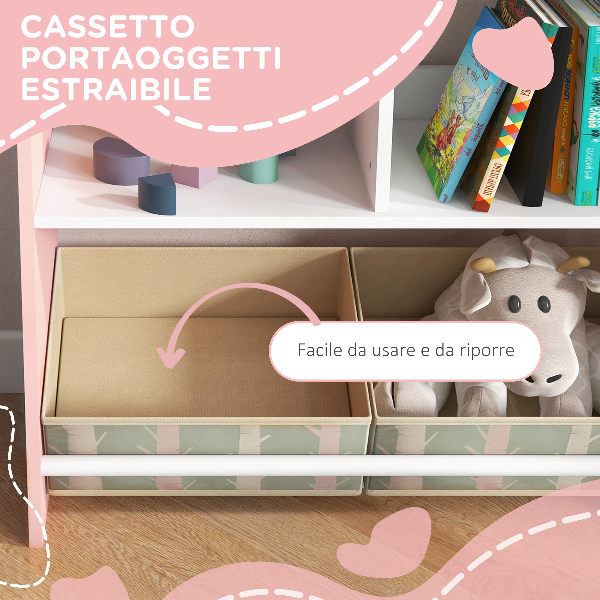 EasyComfort Speelgoedrek met verwijderbare lades en planken, roze