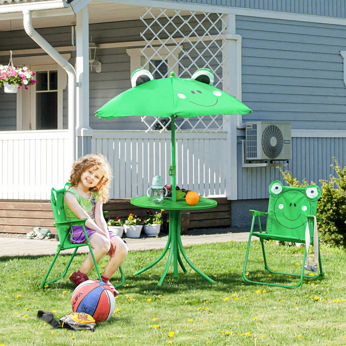 EasyComfort kinder tuinset - 2 opvouwbare stoelen en parasol, groen