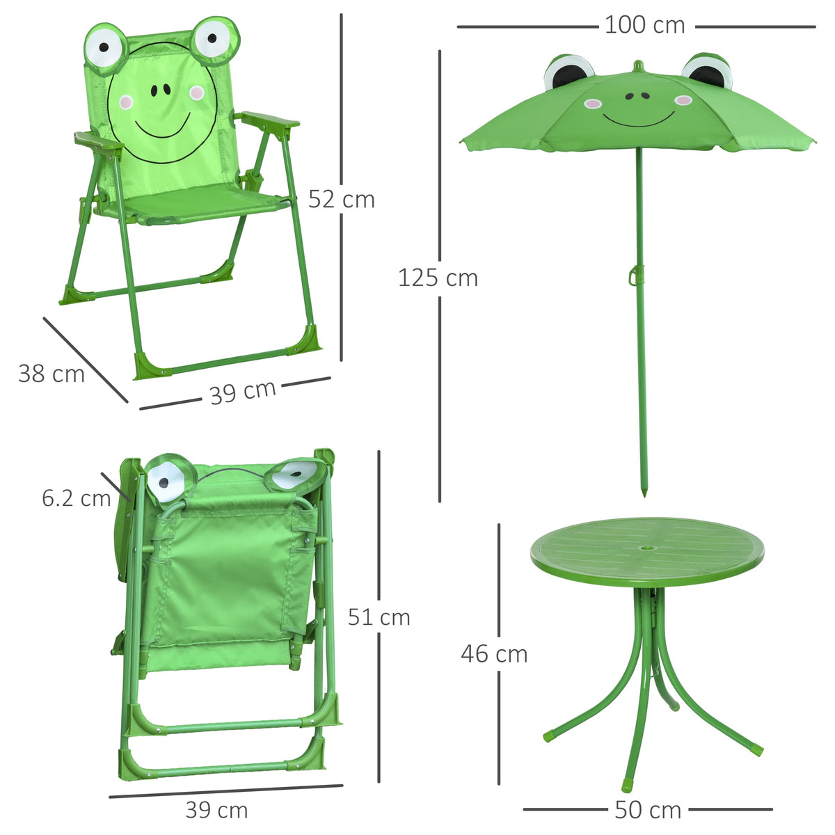 EasyComfort kinder tuinset - 2 opvouwbare stoelen en parasol, groen