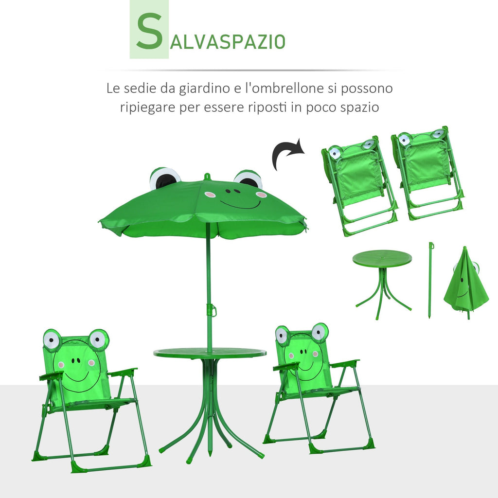 EasyComfort kinder tuinset - 2 opvouwbare stoelen en parasol, groen