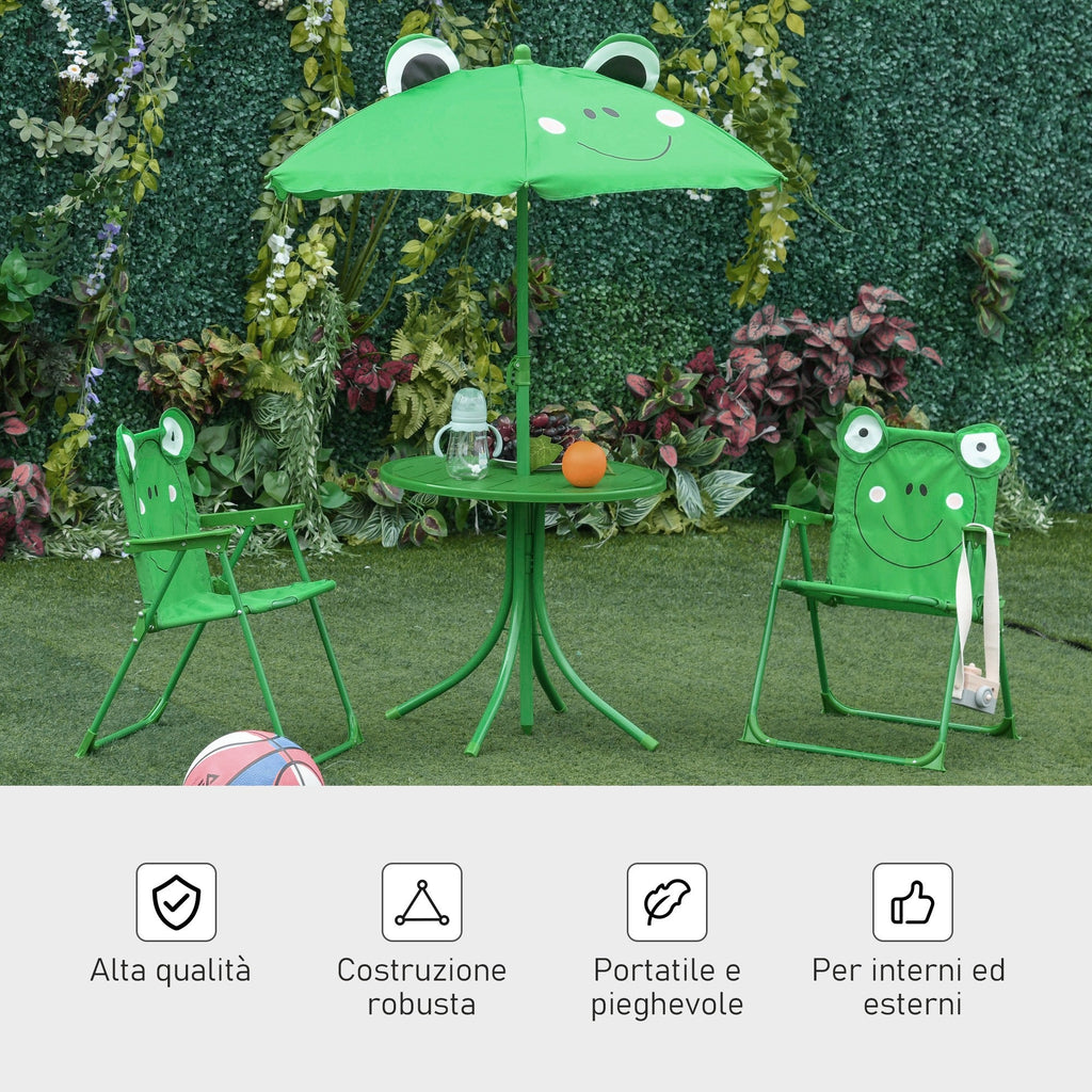 EasyComfort kinder tuinset - 2 opvouwbare stoelen en parasol, groen