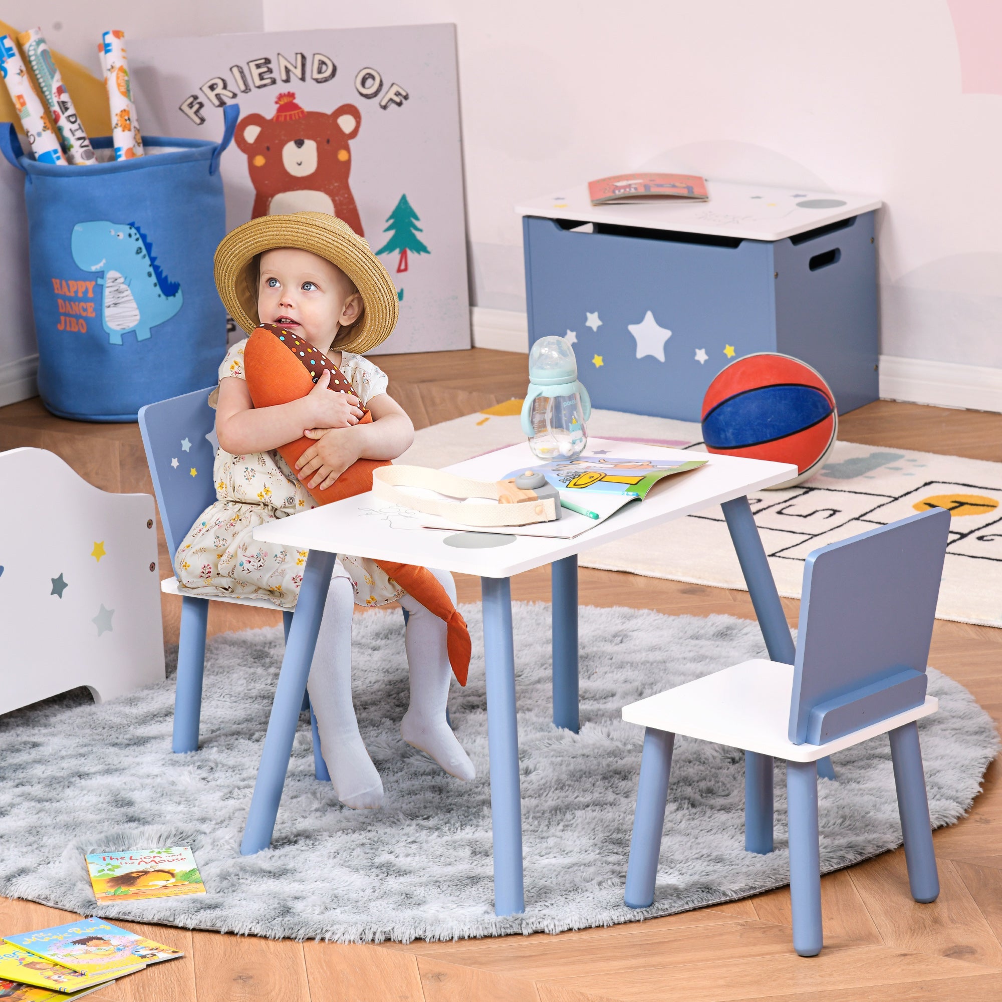 EasyComfort kindertafel en stoelen set 3-delig (2-4 jaar) blauw/wit