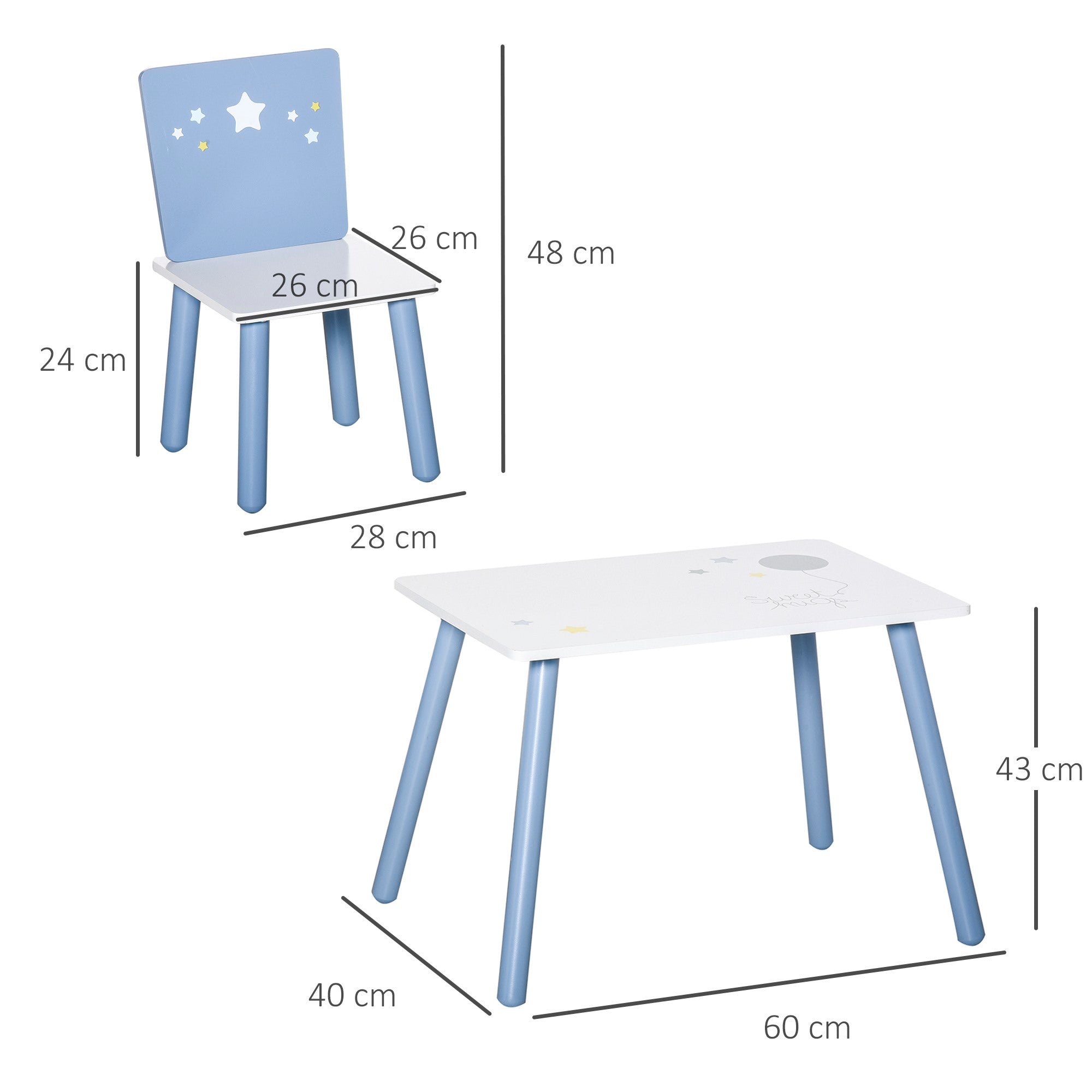 EasyComfort kindertafel en stoelen set 3-delig (2-4 jaar) blauw/wit