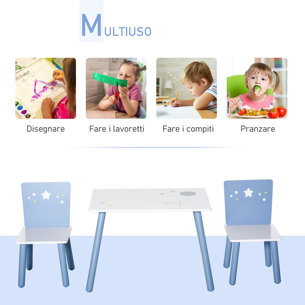 EasyComfort kindertafel en stoelen set 3-delig (2-4 jaar) blauw/wit