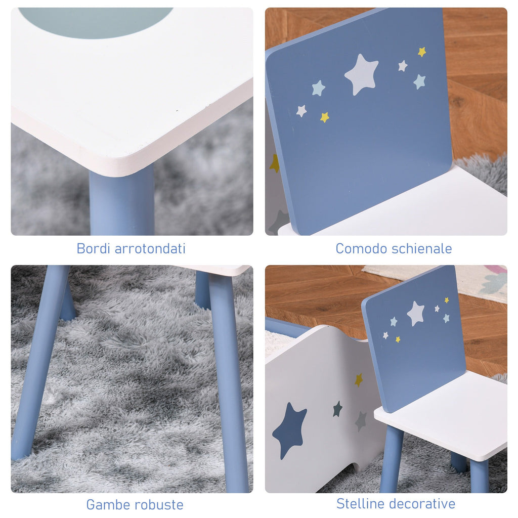 EasyComfort kindertafel en stoelen set 3-delig (2-4 jaar) blauw/wit